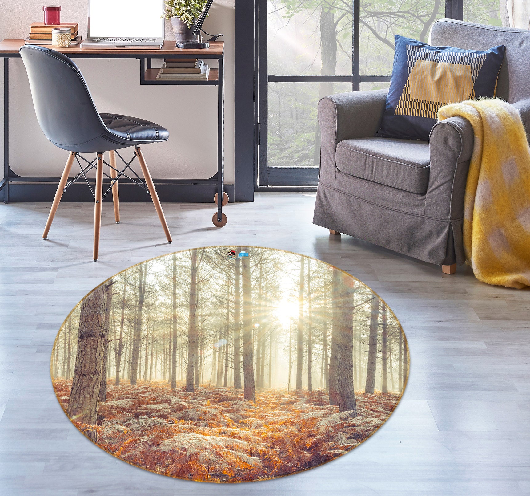 3D Dazzling Sunshine 7367 Assaf Frank Rug Round Non Slip Rug Mat