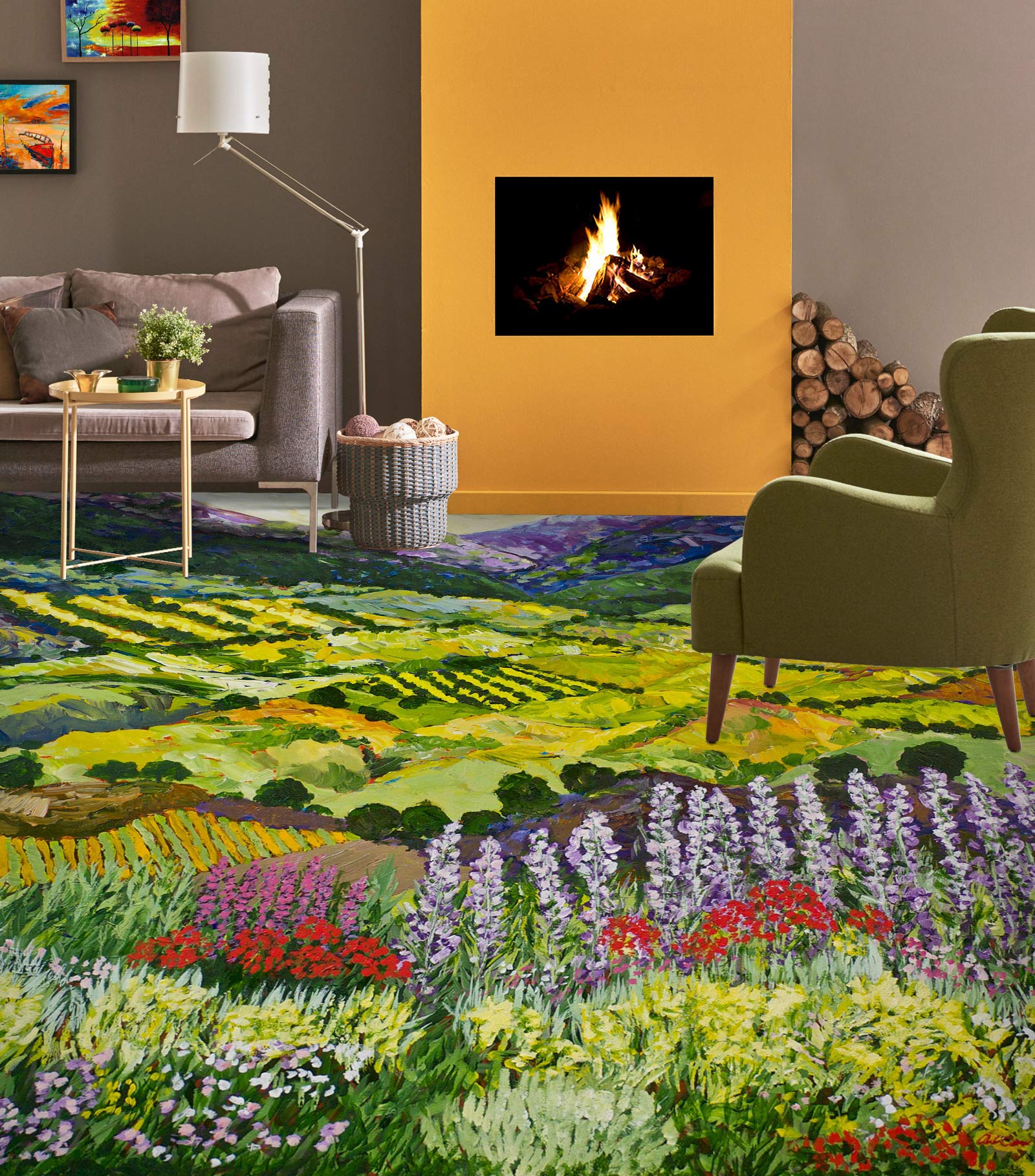 3D Meadow Flowers 9602 Allan P. Friedlander Floor Mural  Wallpaper Murals Self-Adhesive Removable Print Epoxy