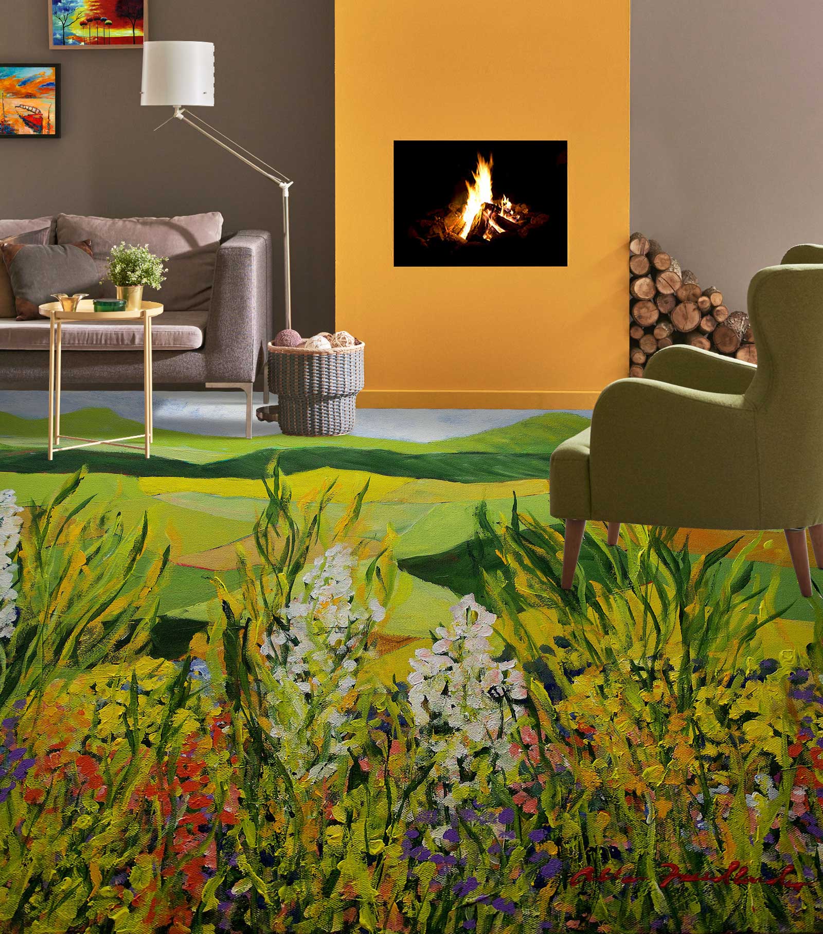 3D Flower Bush Hillside Lawn 9662 Allan P. Friedlander Floor Mural  Wallpaper Murals Self-Adhesive Removable Print Epoxy