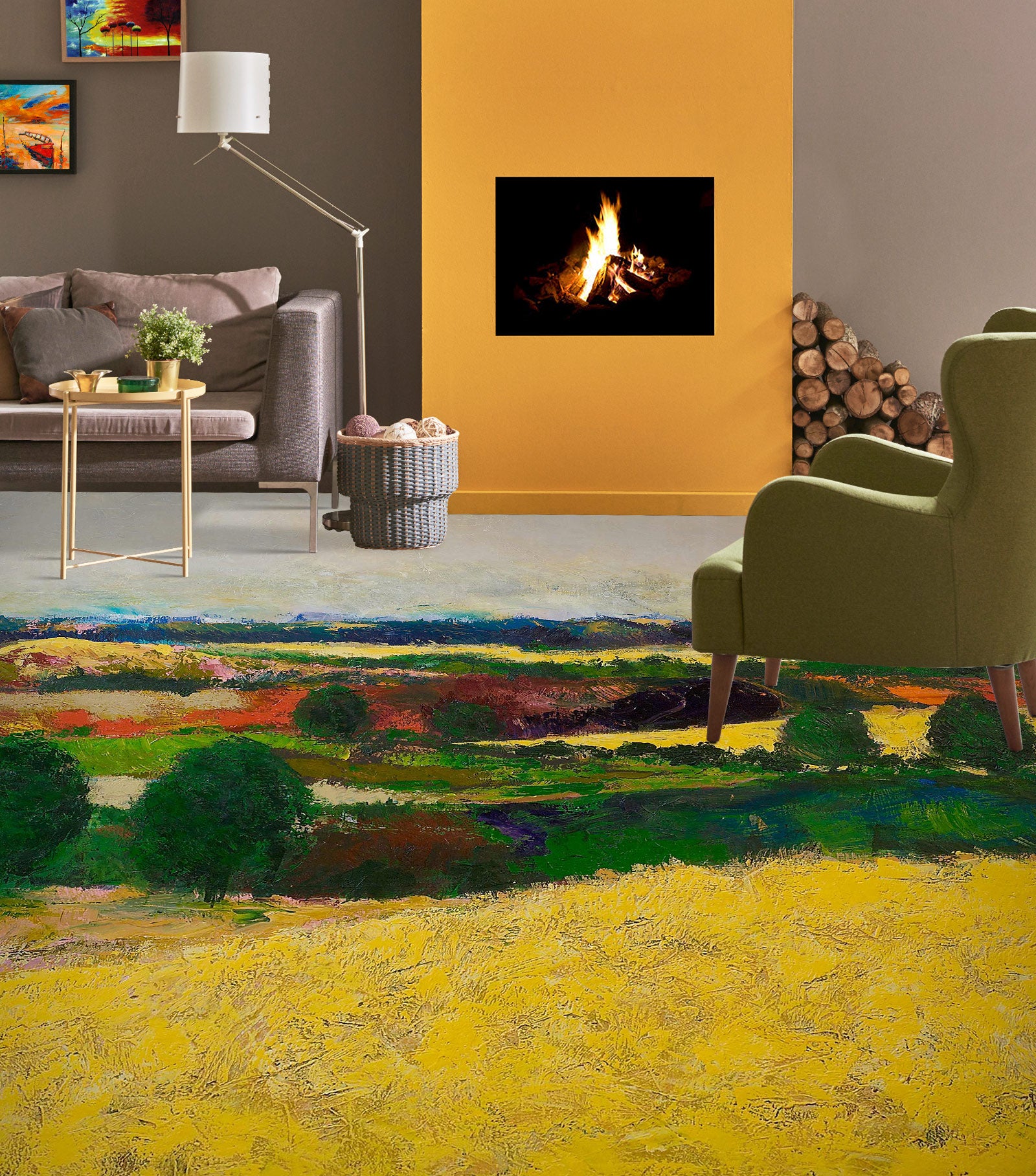 3D Golden Grass Trees 9561 Allan P. Friedlander Floor Mural  Wallpaper Murals Self-Adhesive Removable Print Epoxy