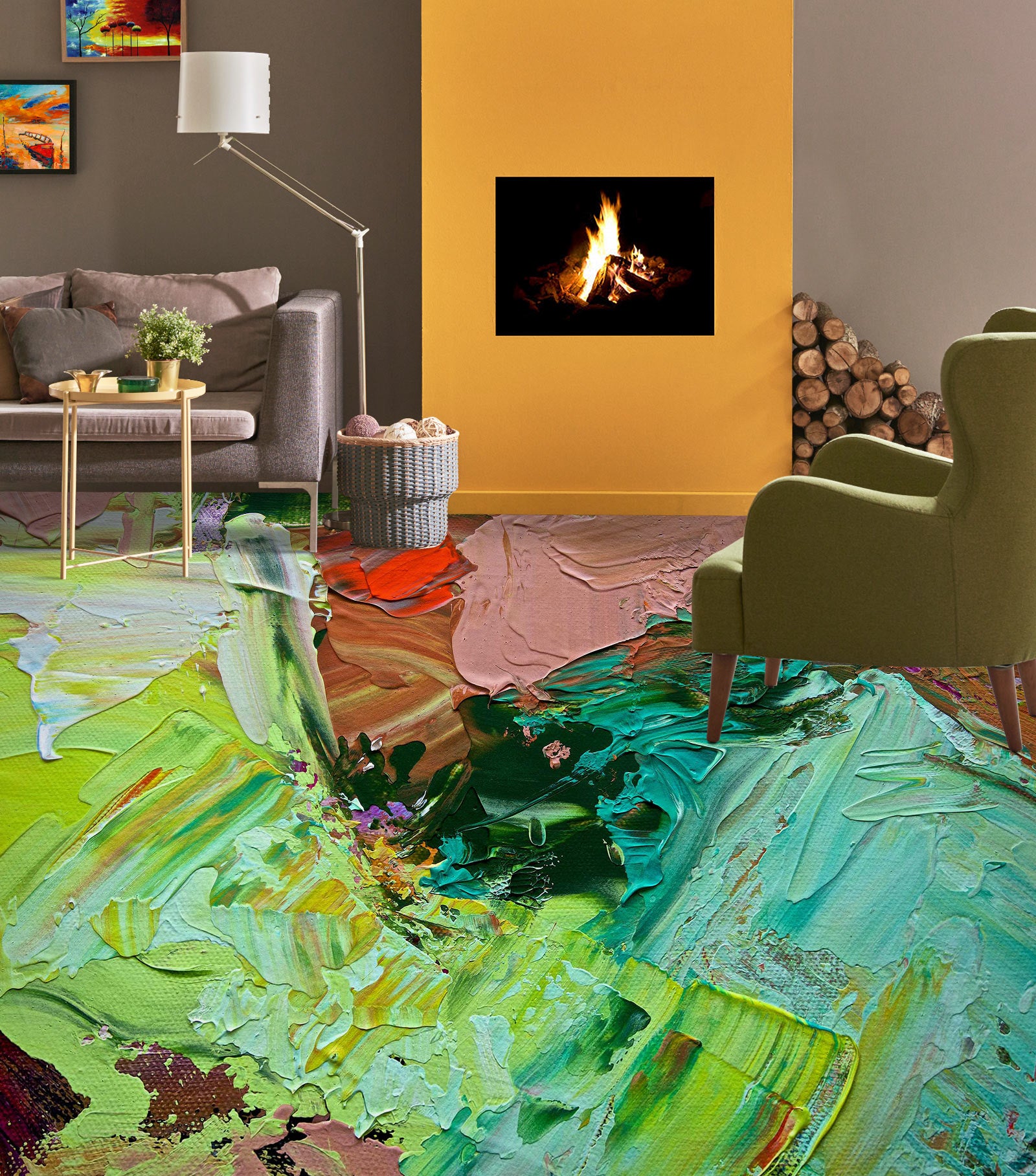 3D Green Paint Brush Pattern 9635 Allan P. Friedlander Floor Mural  Wallpaper Murals Self-Adhesive Removable Print Epoxy