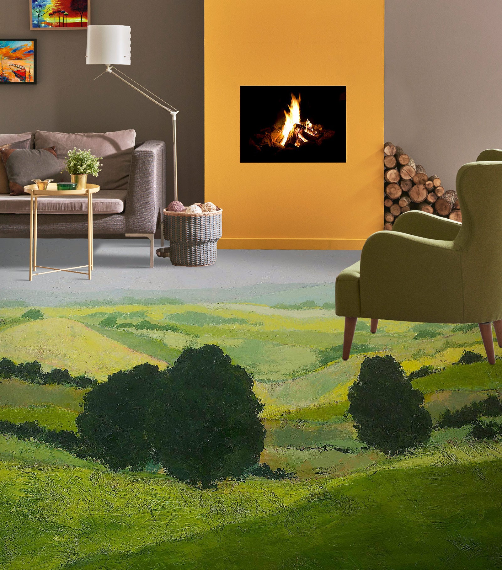 3D Grass Hillside Trees 9562 Allan P. Friedlander Floor Mural  Wallpaper Murals Self-Adhesive Removable Print Epoxy