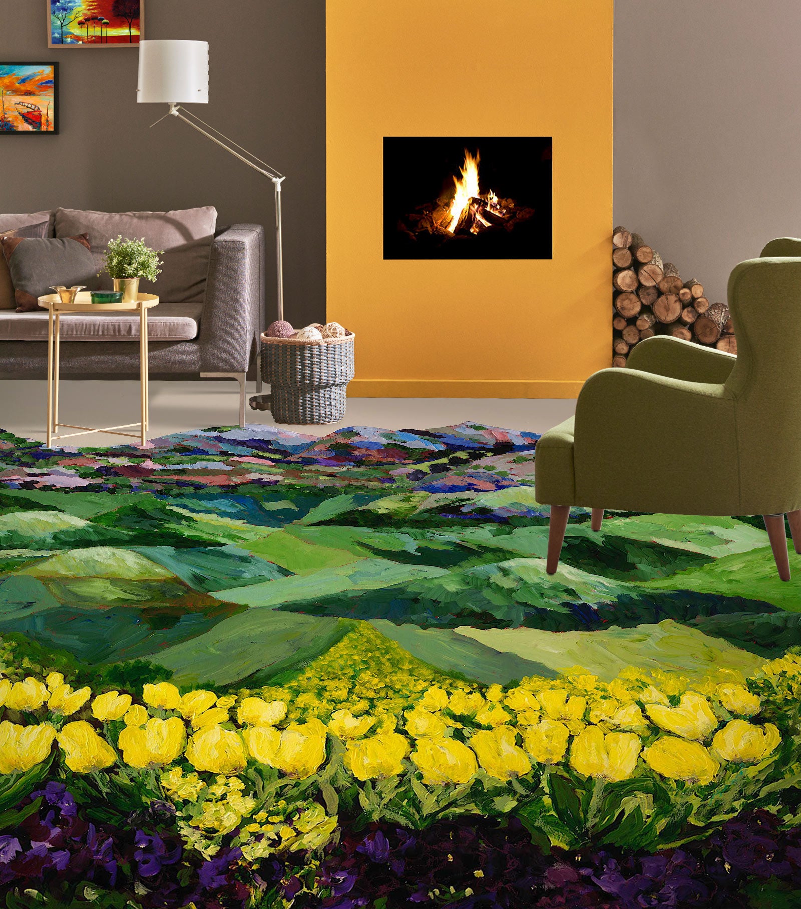 3D Green Hillside Yellow Tulips 9546 Allan P. Friedlander Floor Mural  Wallpaper Murals Self-Adhesive Removable Print Epoxy