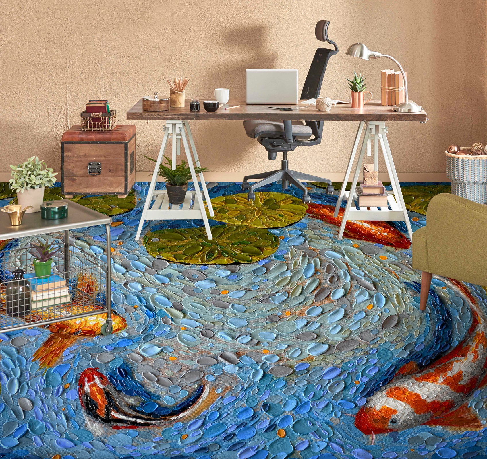 3D Goldfish Pond 102157 Dena Tollefson Floor Mural  Wallpaper Murals Self-Adhesive Removable Print Epoxy