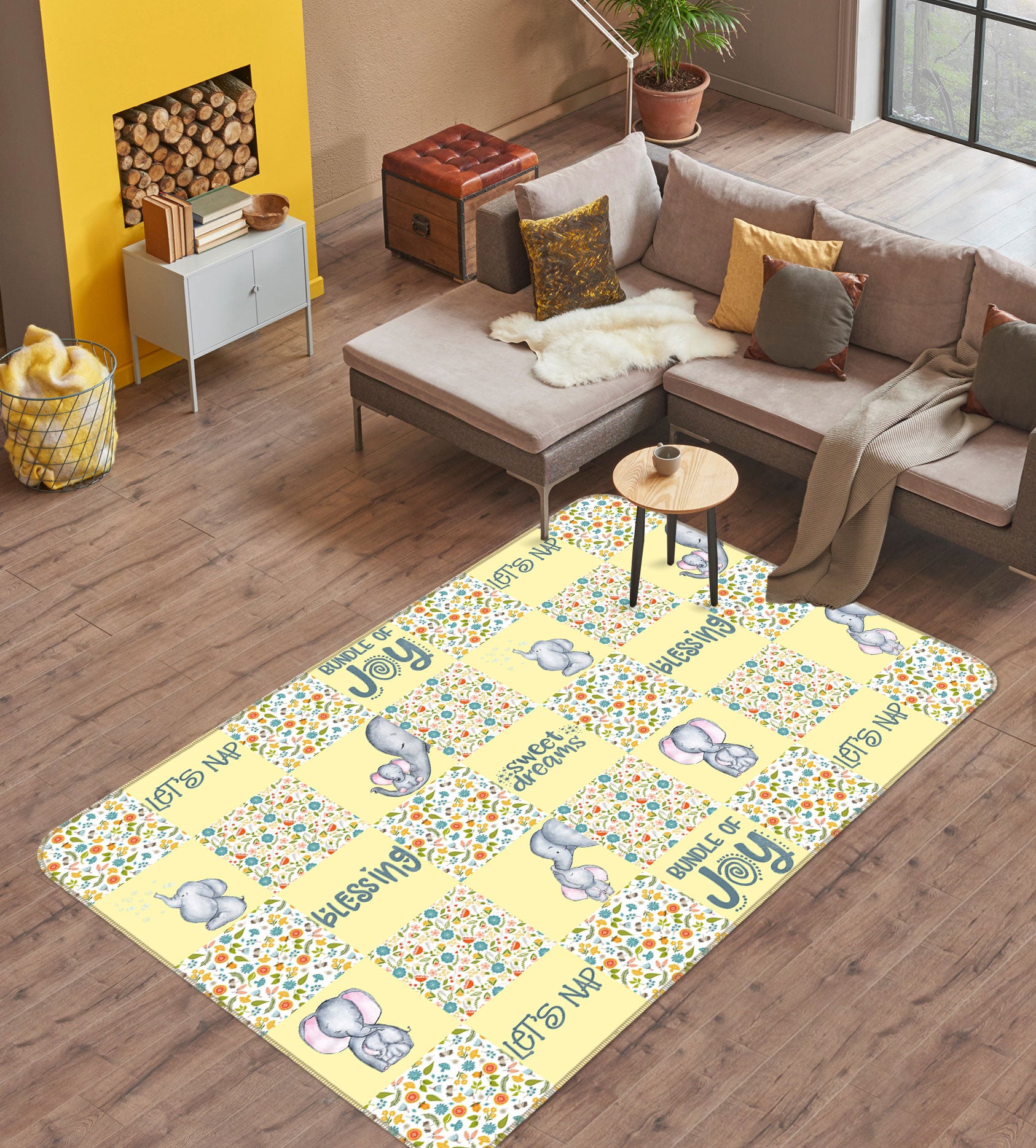 3D Cute Elephant 043 Uta Naumann Rug Non Slip Rug Mat