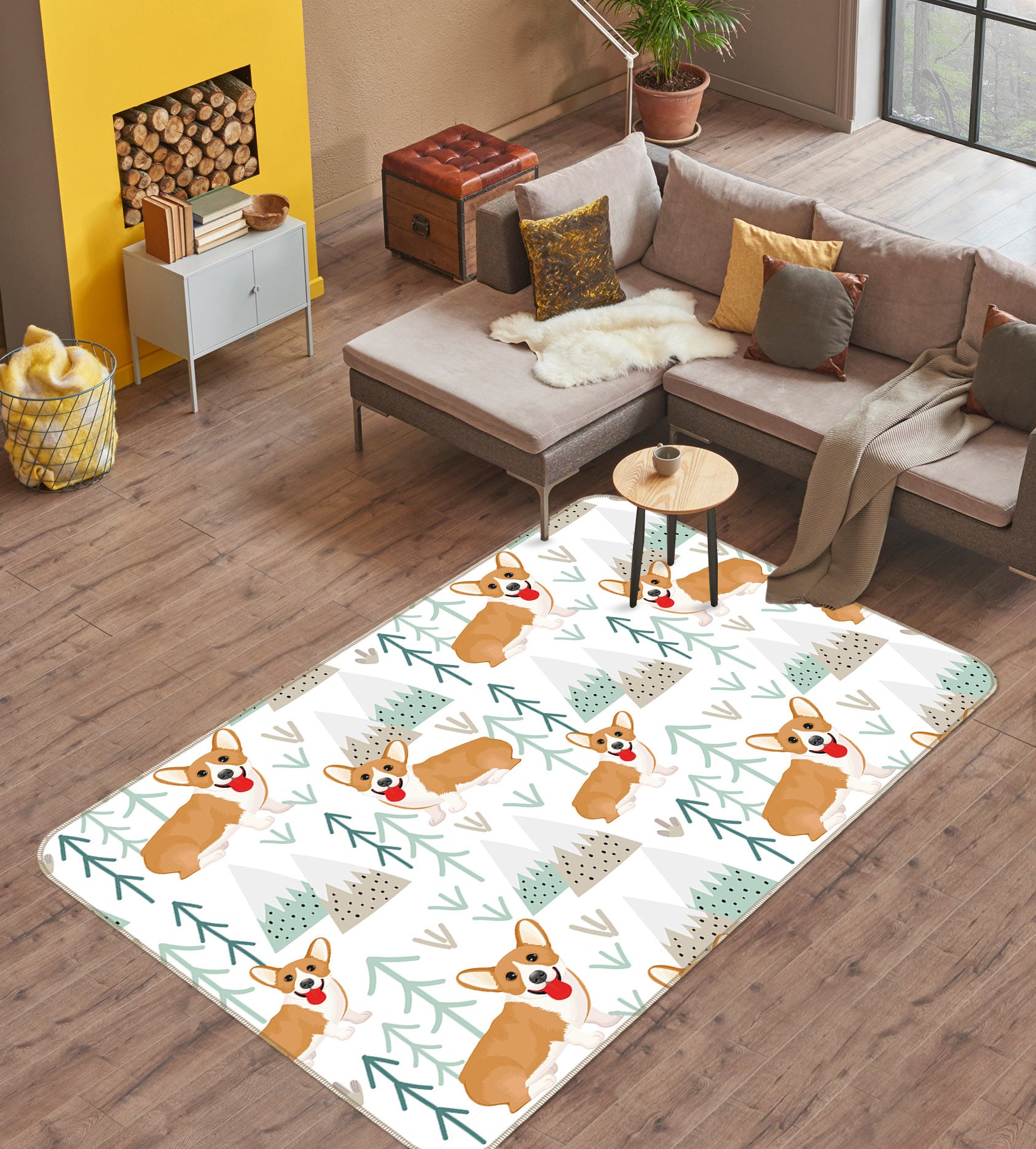 3D Cute Corgi 019 Uta Naumann Rug Non Slip Rug Mat