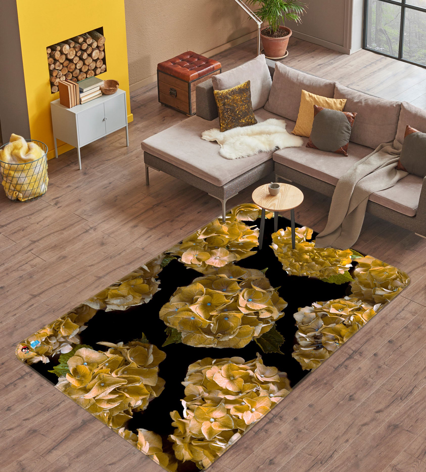 3D Yellow Flower 6723 Assaf Frank Rug Non Slip Rug Mat