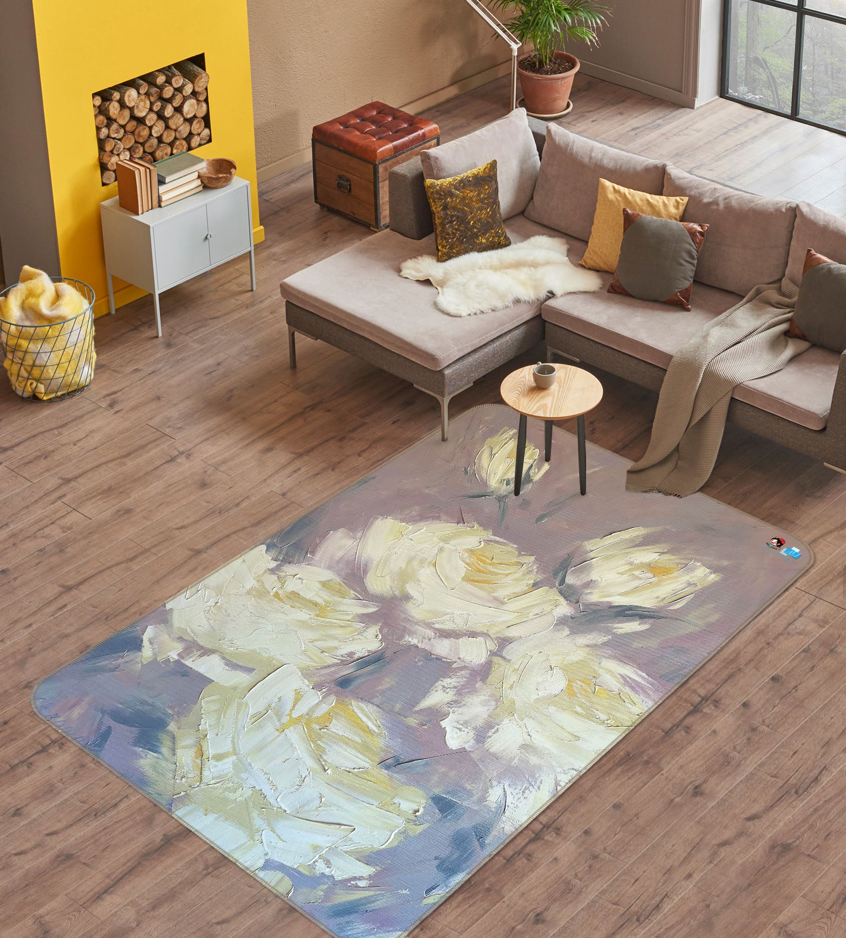 3D White Rose 3852 Skromova Marina Rug Non Slip Rug Mat