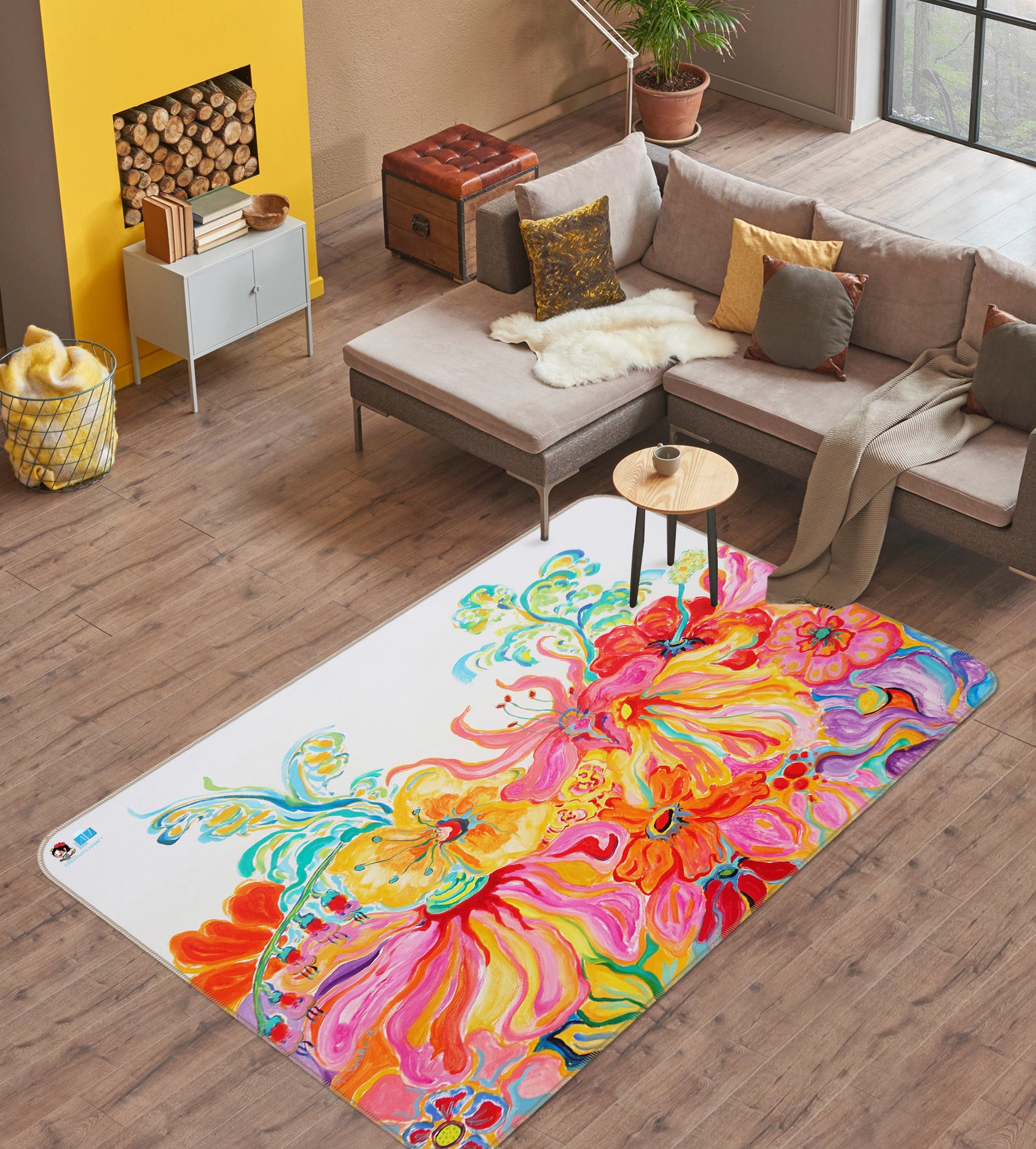 3D Color Abstract Flowers Pattern 123125 Misako Chida Rug Non Slip Rug Mat