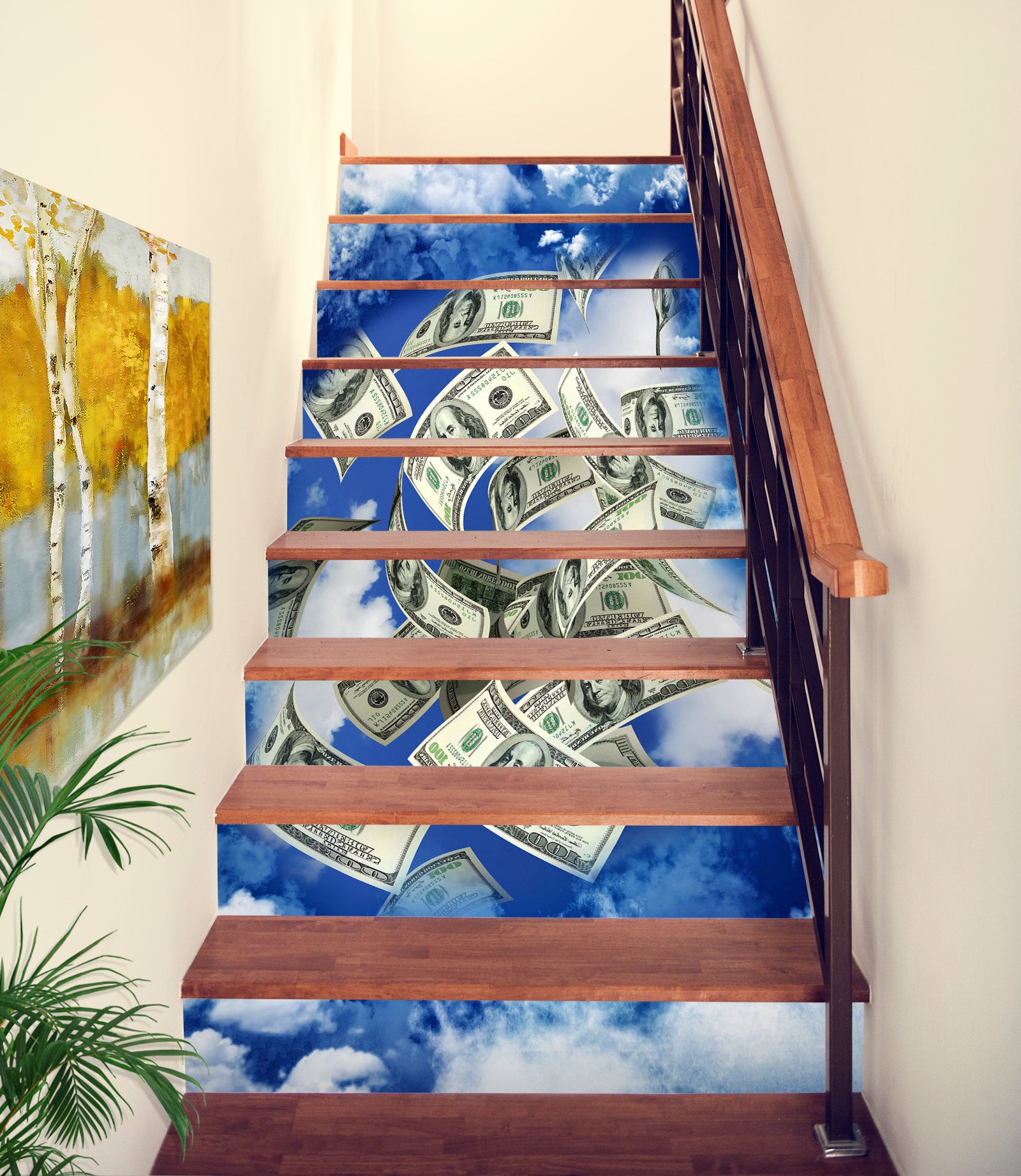 3D Blue Sky Banknotes 019 Stair Risers