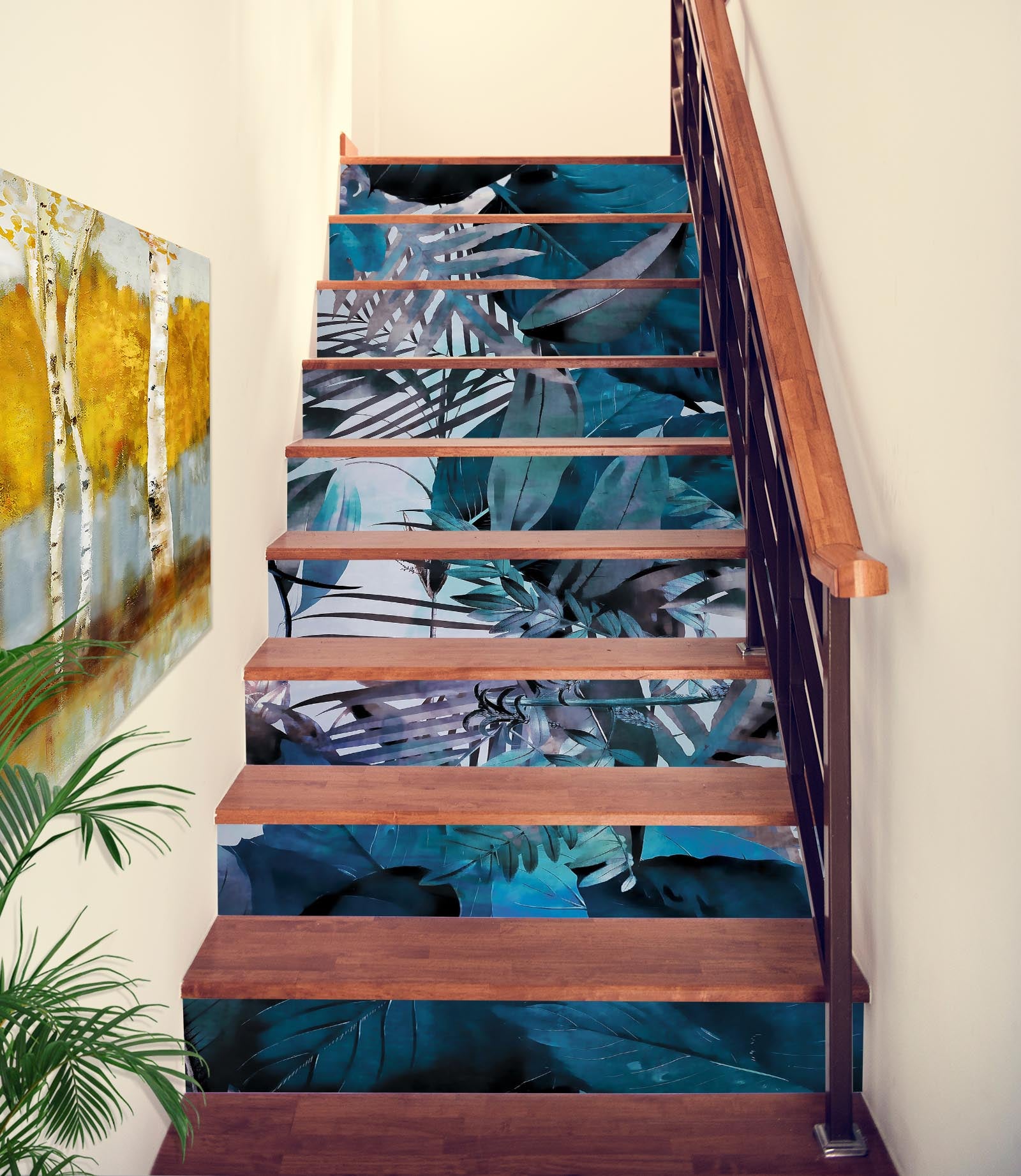 3D Dark Green Leaves 109184 Andrea Haase Stair Risers