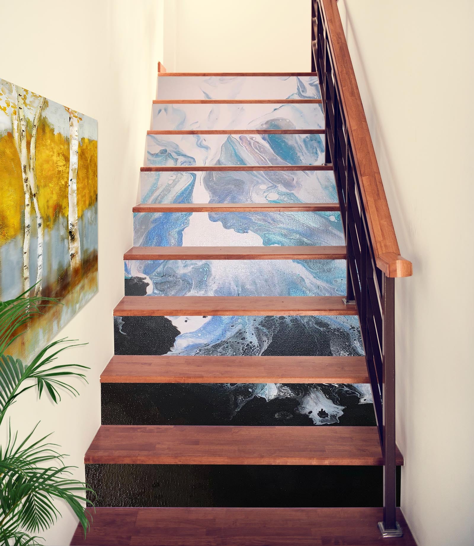 3D Sky Blue Black Water Paint 90186 Valerie Latrice Stair Risers