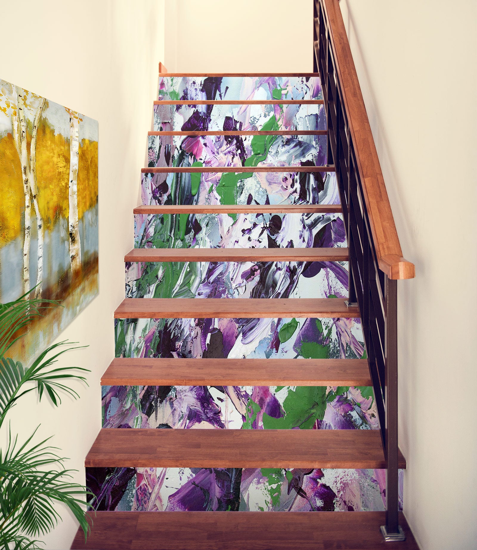 3D Purple Flowers Oil Painting 9091 Allan P. Friedlander Stair Risers