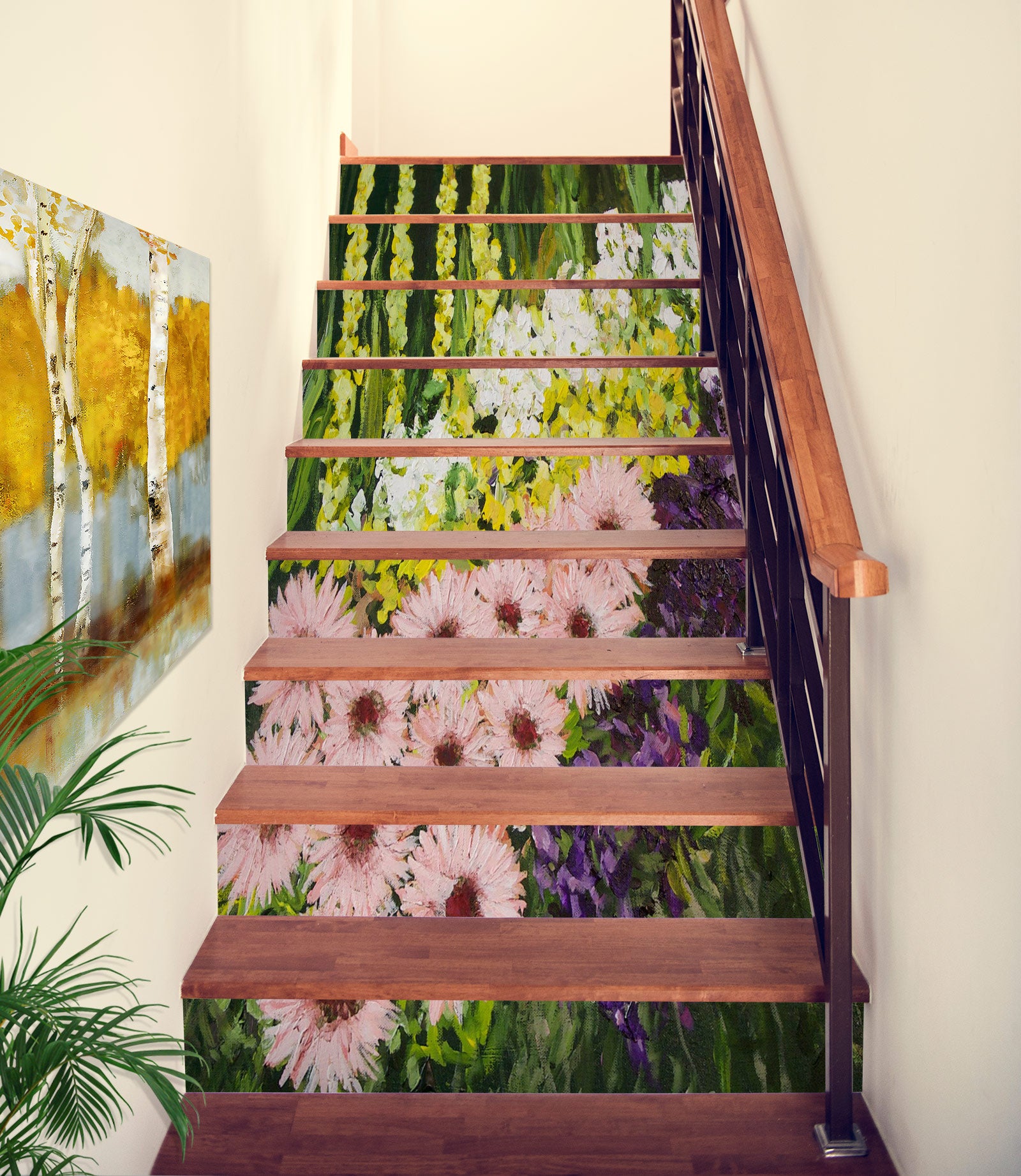 3D Pink Daisy Bushes 9047 Allan P. Friedlander Stair Risers