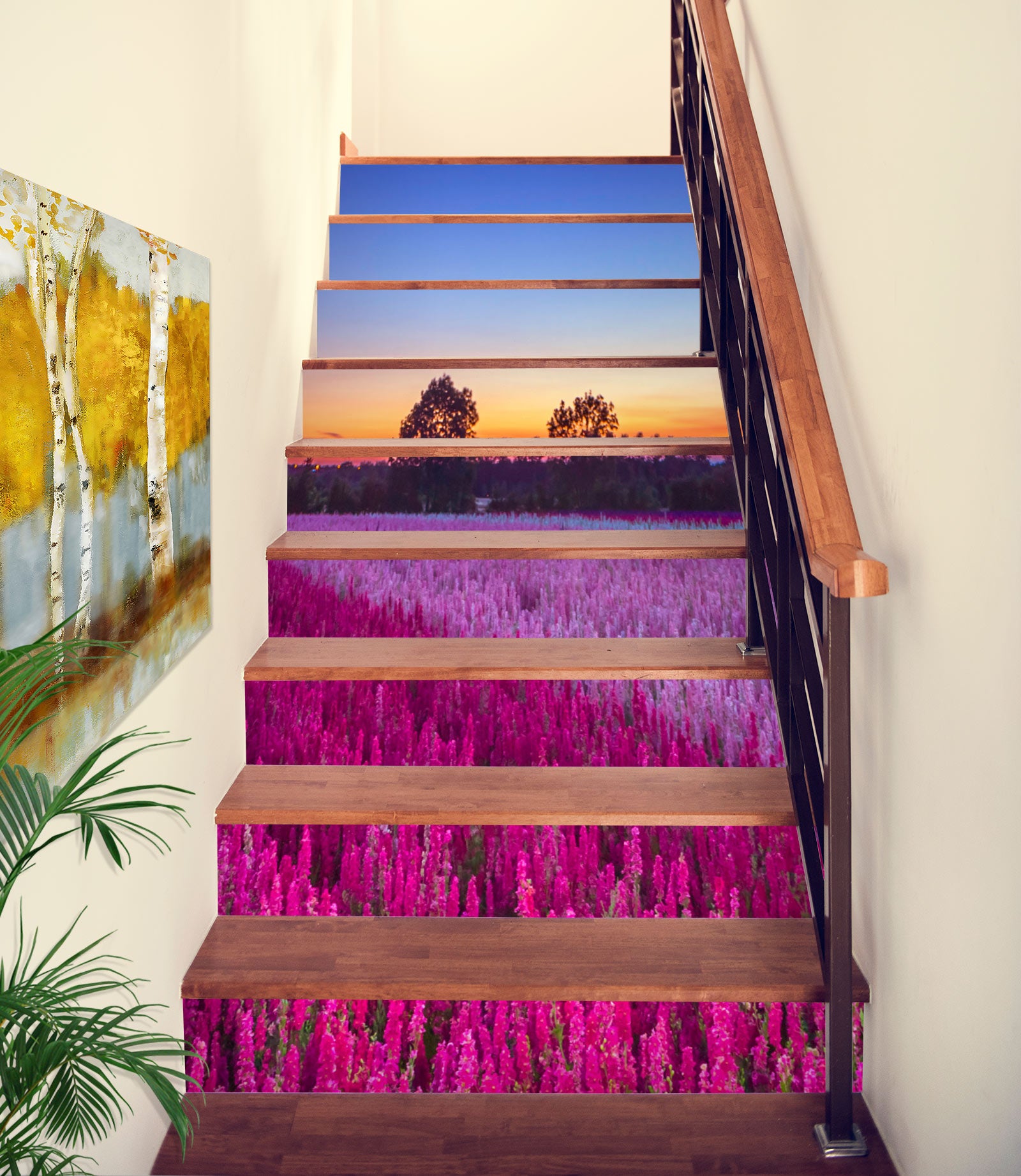 3D Pink Flower Field 10921 Assaf Frank Stair Risers