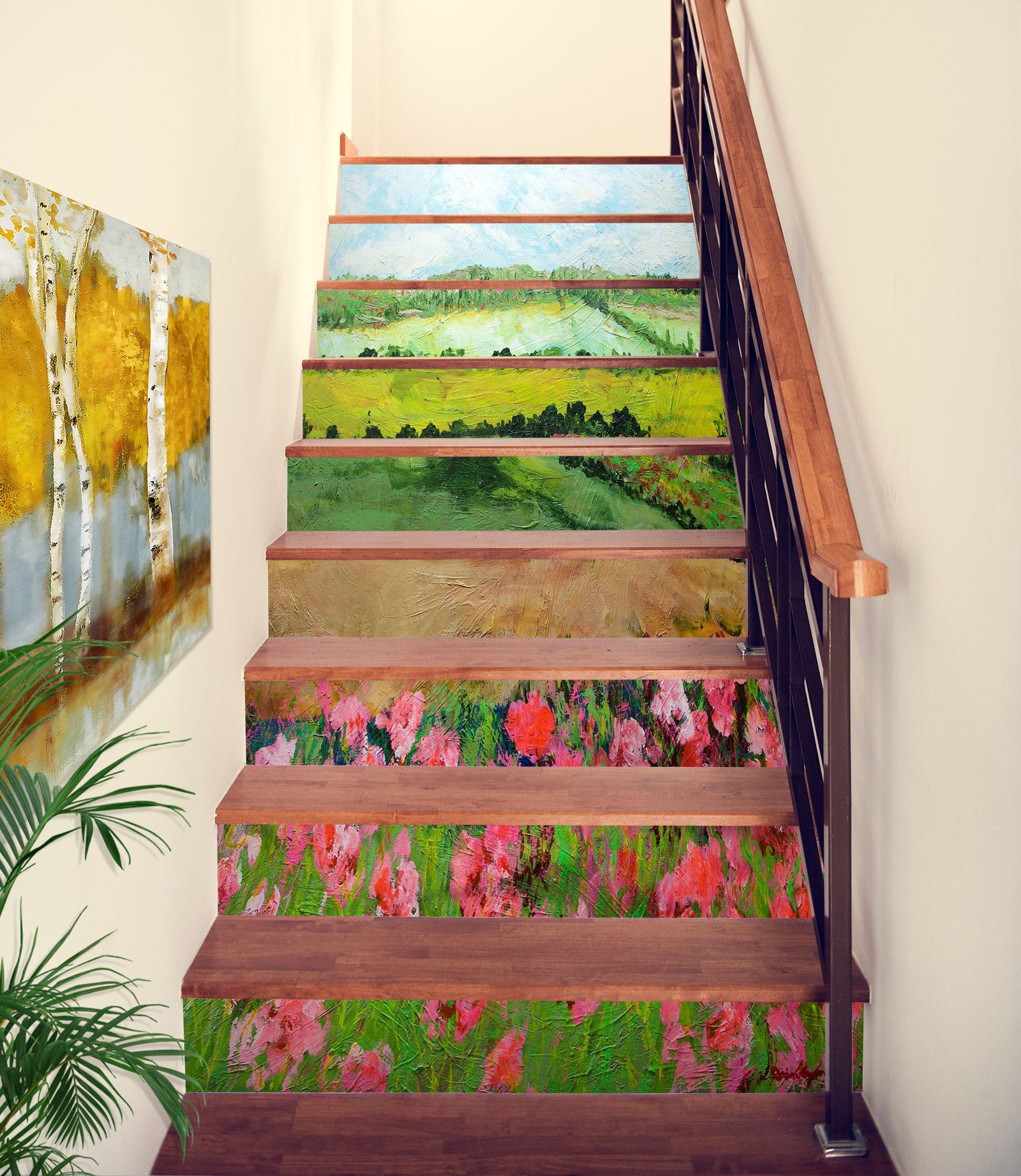 3D Pink Flower Lawn 9053 Allan P. Friedlander Stair Risers