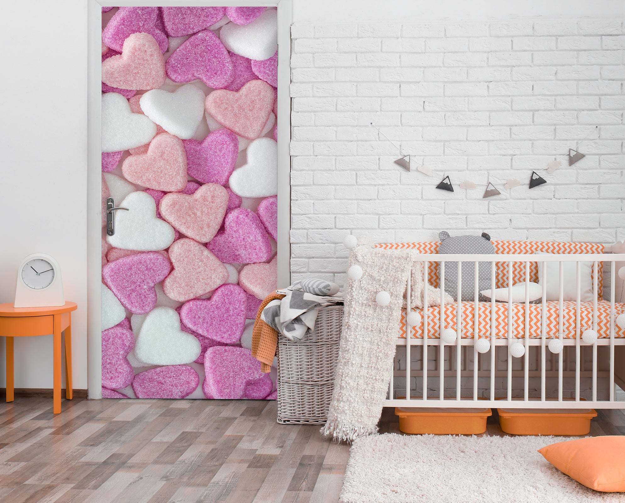 3D Pink White Heart 10735 Assaf Frank Door Mural