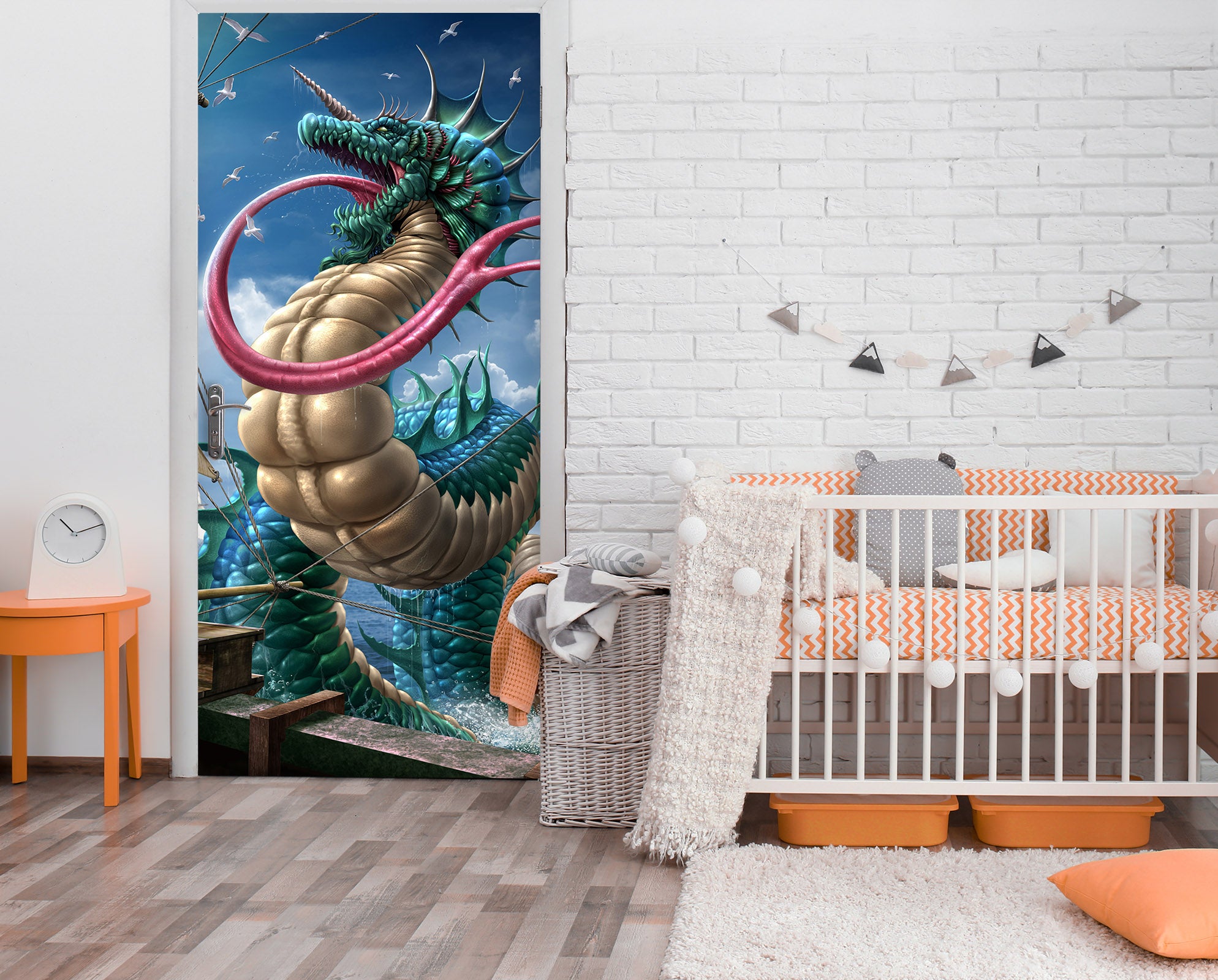 3D Sailboat Dragon 635 Tom Wood Door Mural