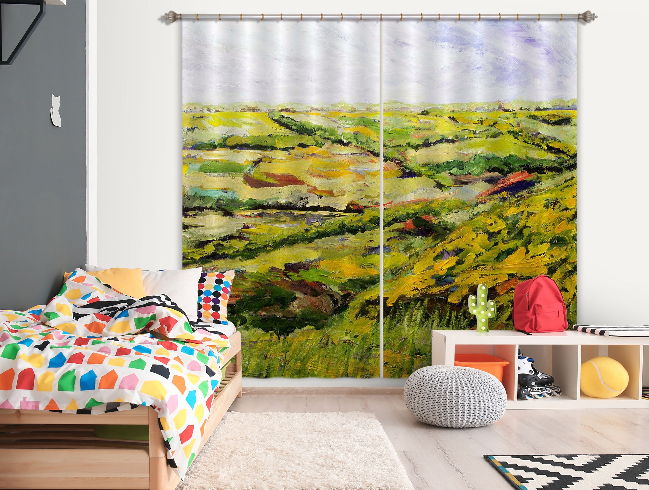 3D Sunny Field 220 Allan P. Friedlander Curtain Curtains Drapes