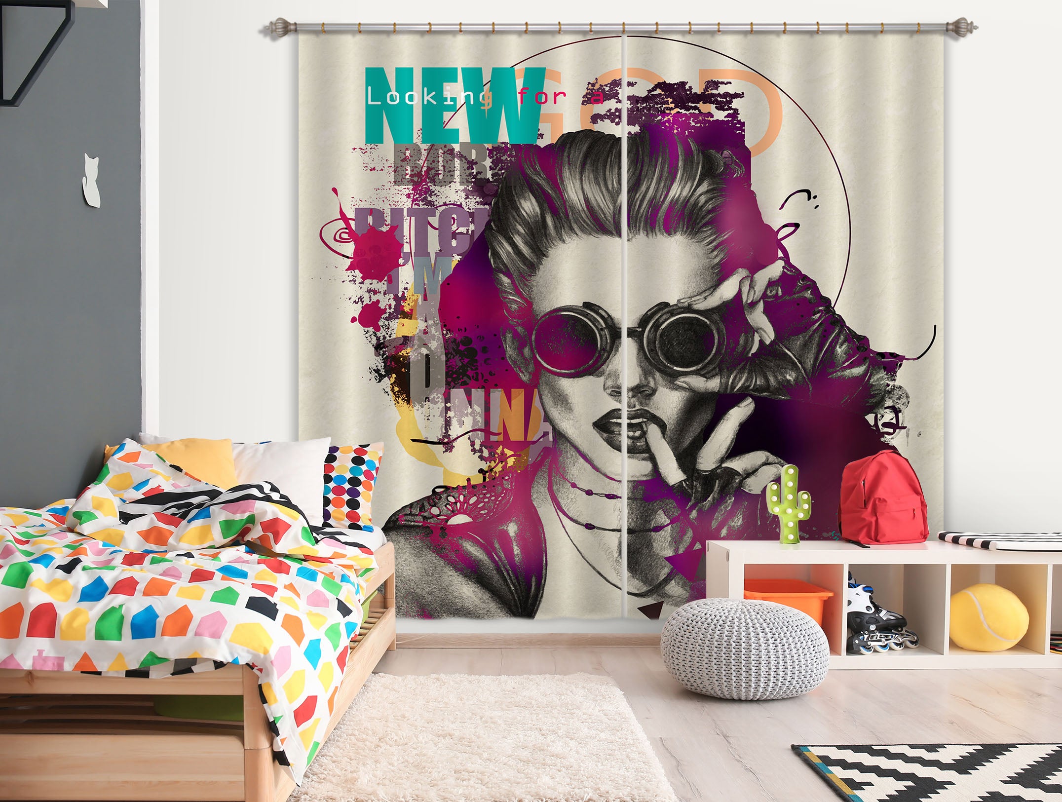 3D Cool Girl 774 Curtains Drapes