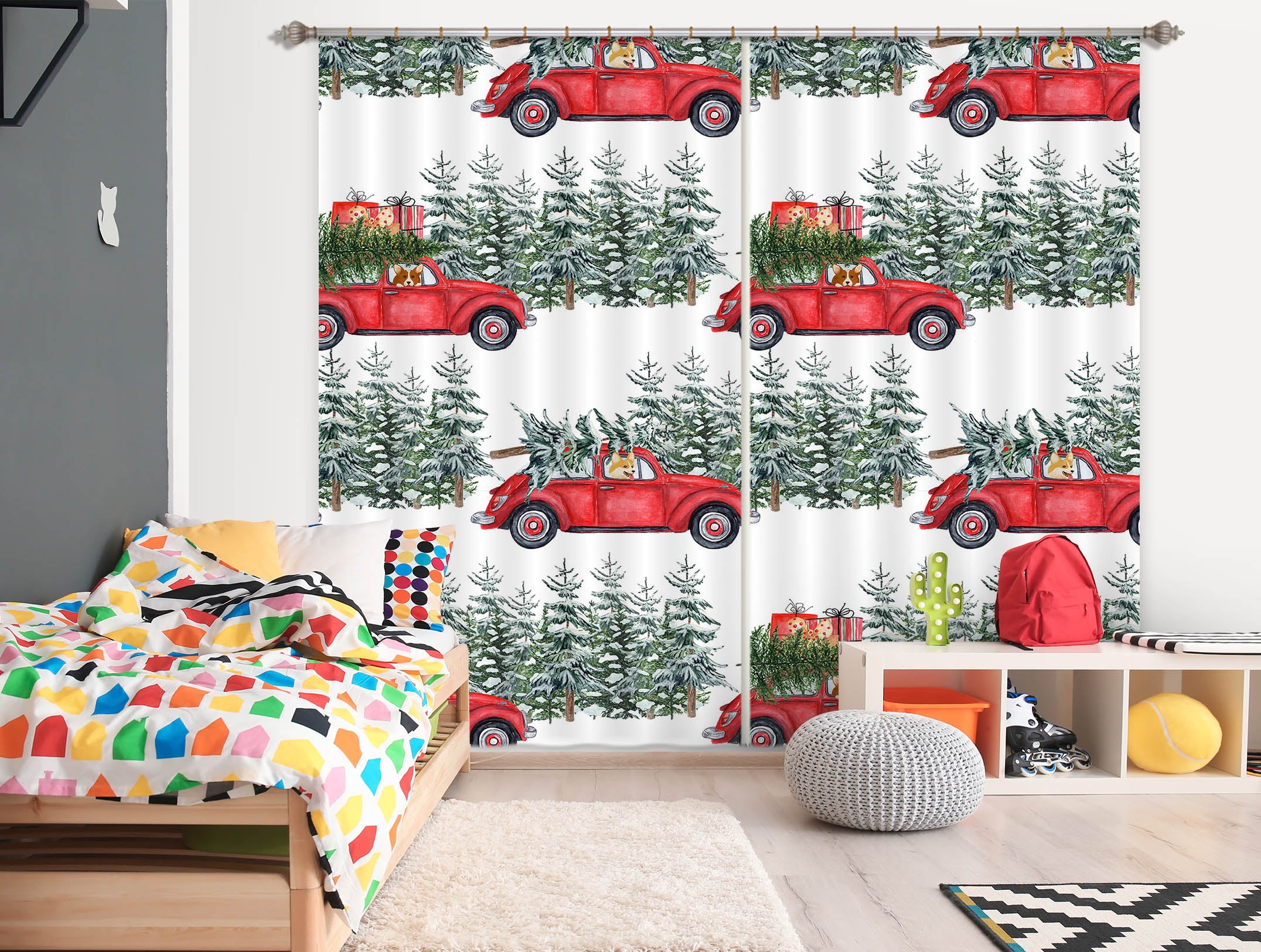 3D Puppy Car 102 Uta Naumann Curtain Curtains Drapes