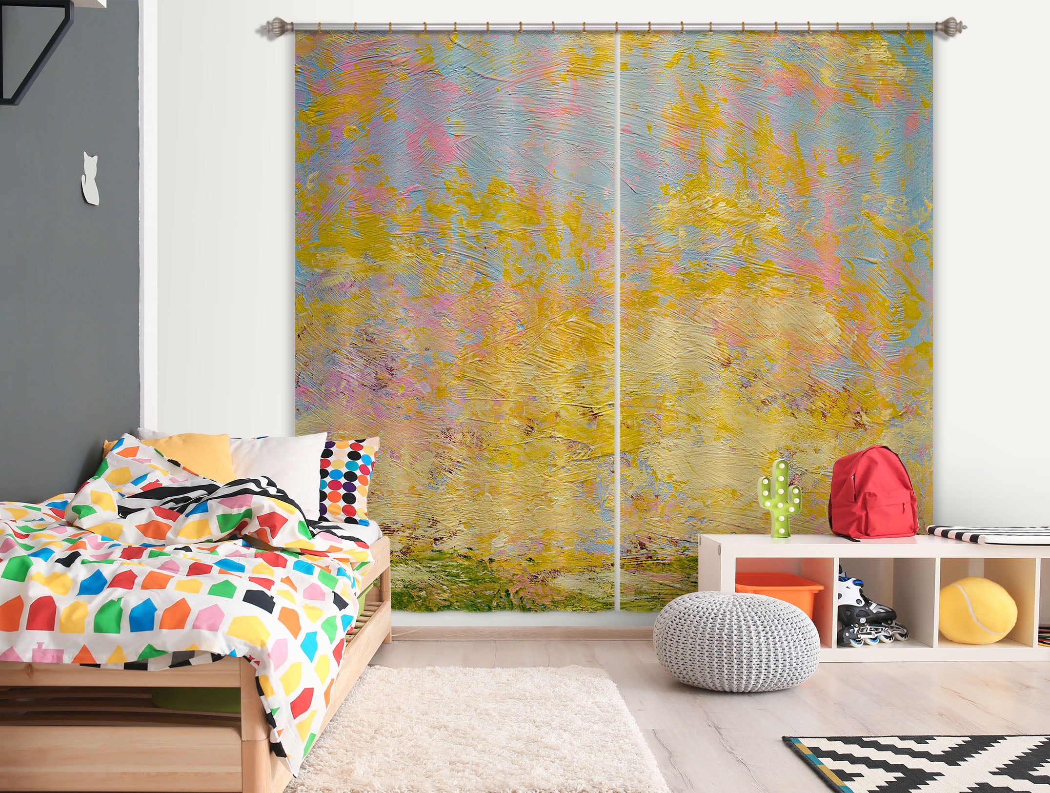 3D Yellow Graffiti 185 Allan P. Friedlander Curtain Curtains Drapes