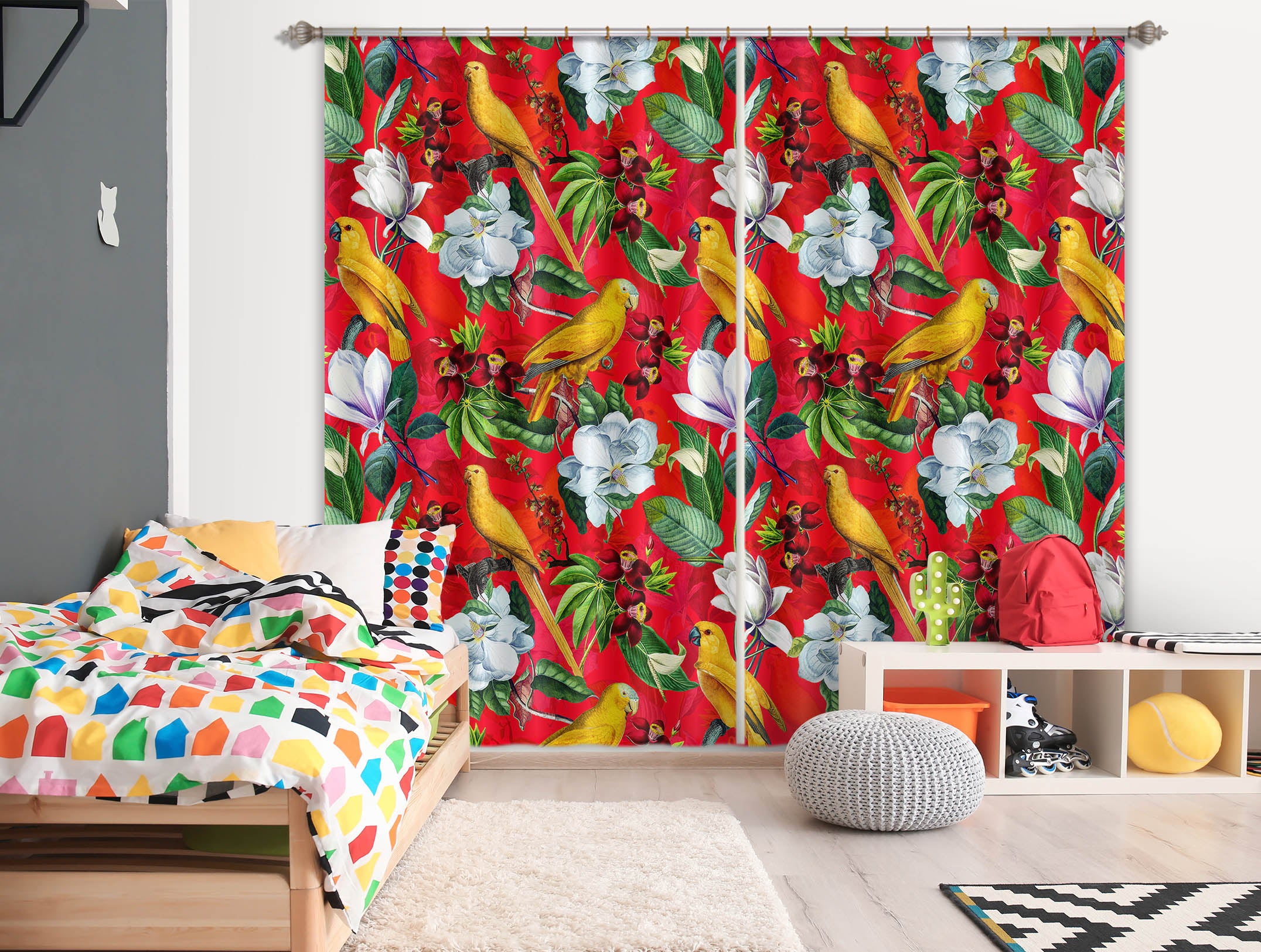 3D Red Flowers 147 Uta Naumann Curtain Curtains Drapes