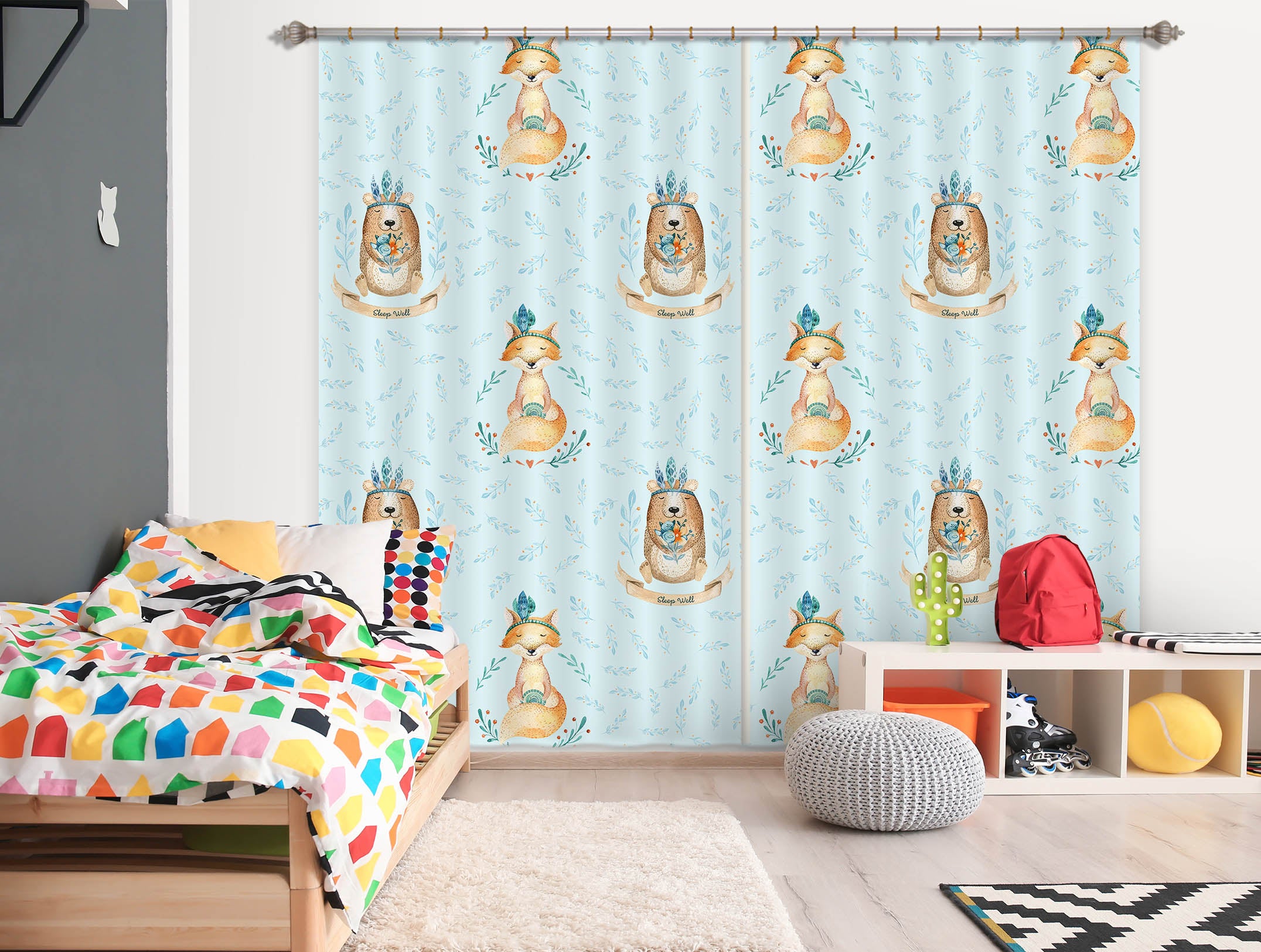 3D Bear Fox Flower 126 Uta Naumann Curtain Curtains Drapes