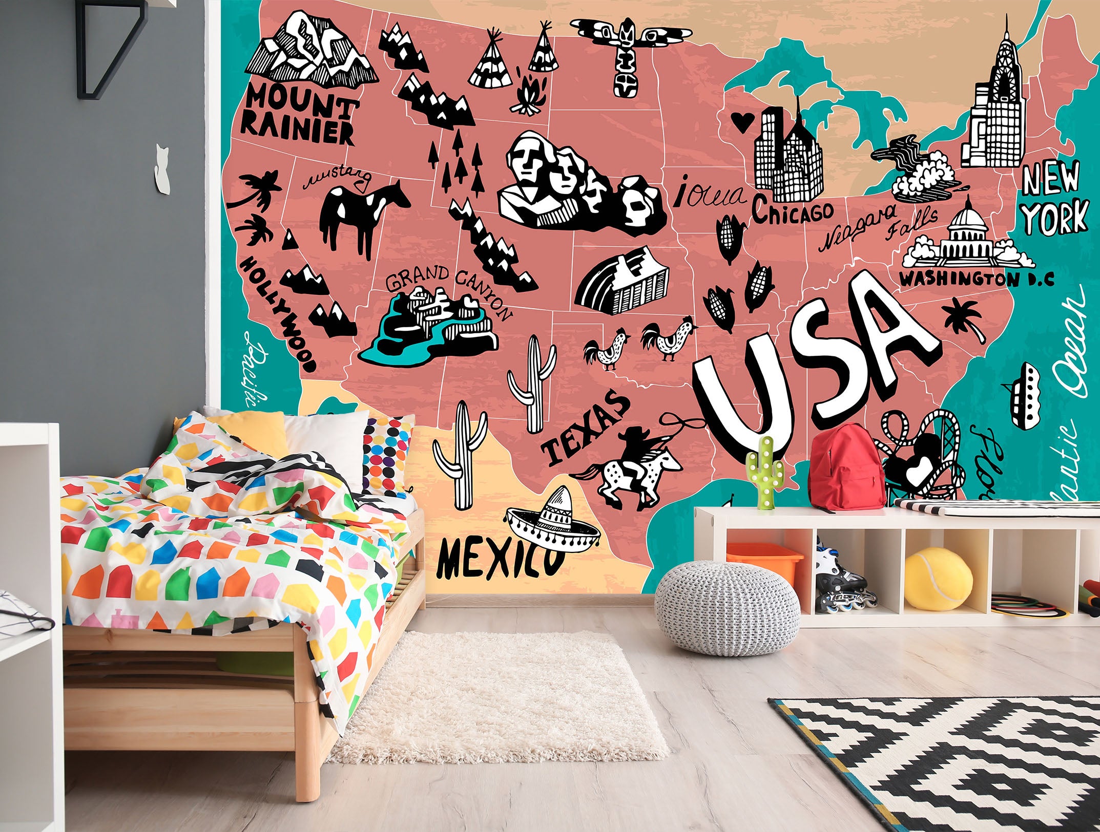 3D Color Graffiti 2057 World Map Wall Murals