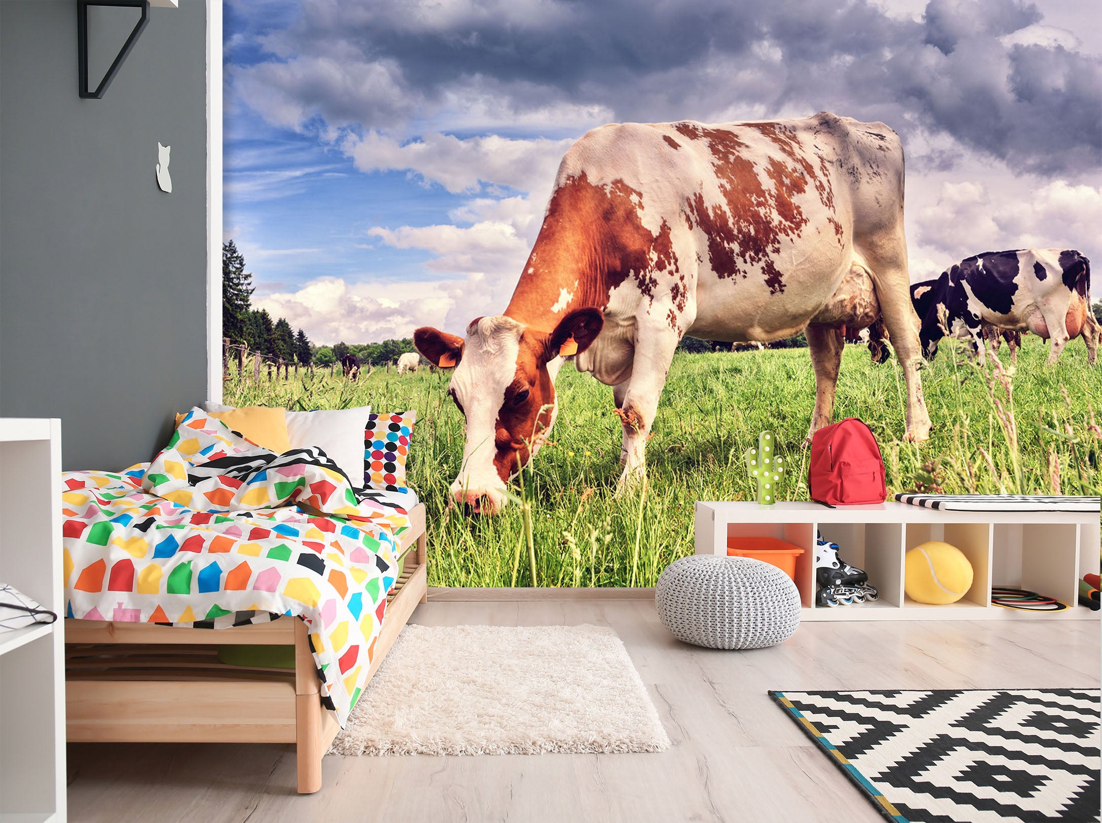 3D Pasture Cow 123 Wall Murals