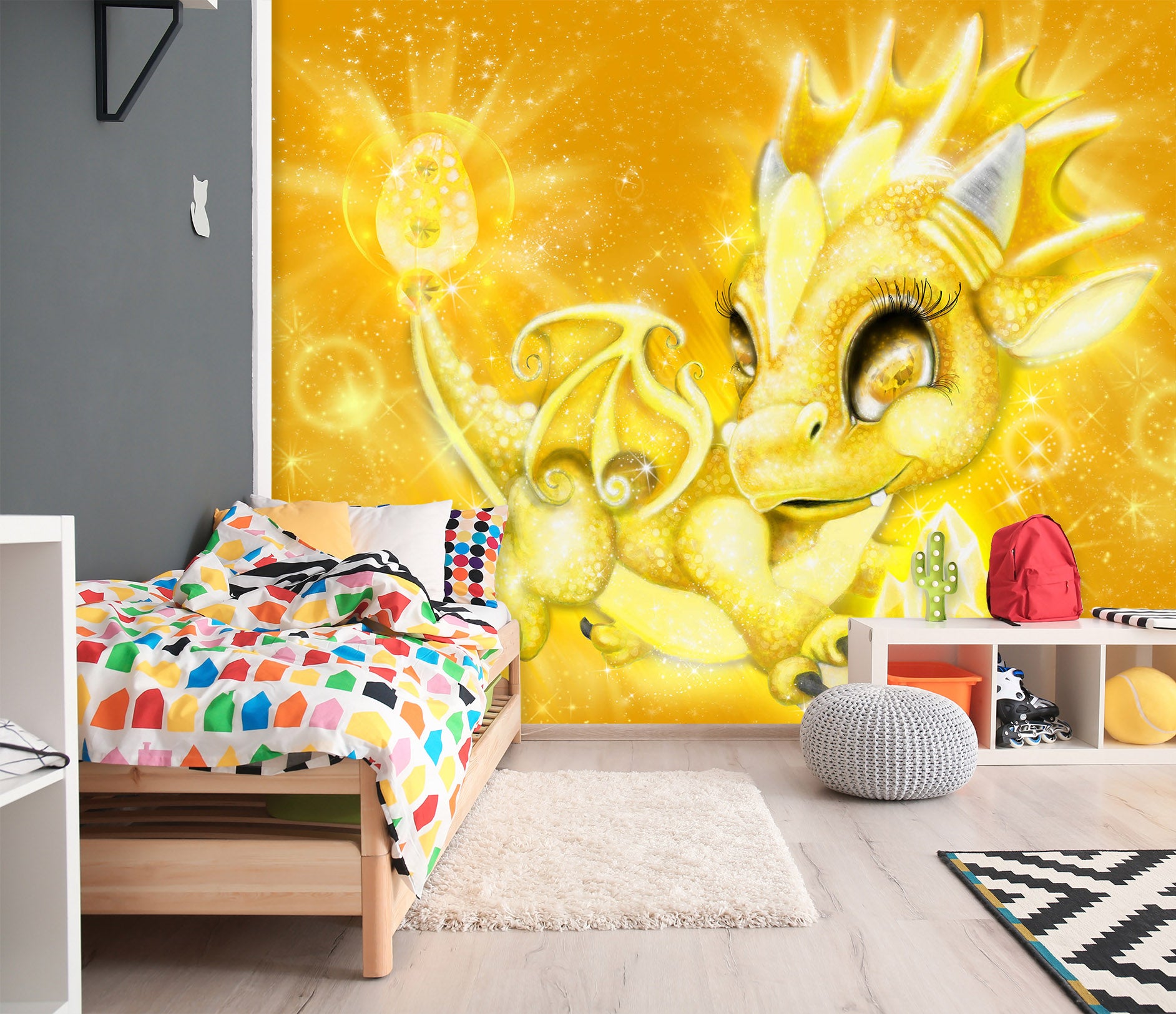 3D Yellow Crystal Dragon 8412 Sheena Pike Wall Mural Wall Murals