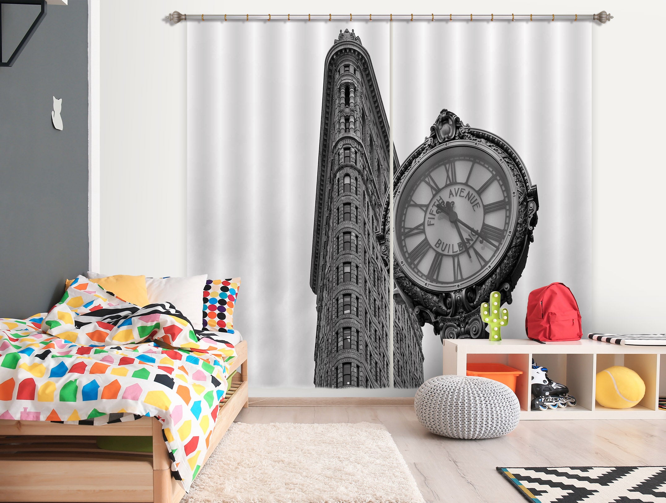 3D Grey Clock 194 Marco Carmassi Curtain Curtains Drapes