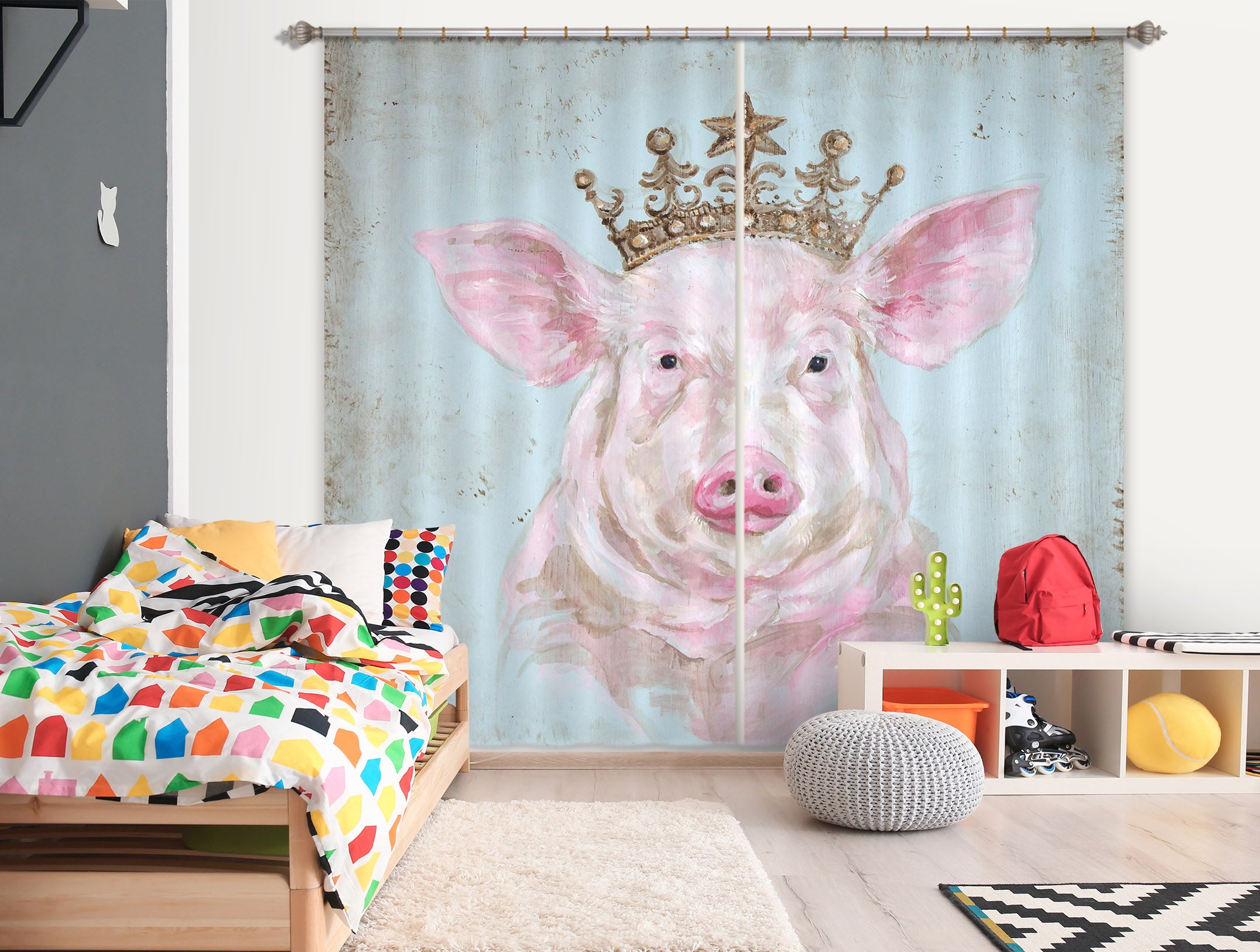 3D Crowned Pig 1004 Debi Coules Curtain Curtains Drapes