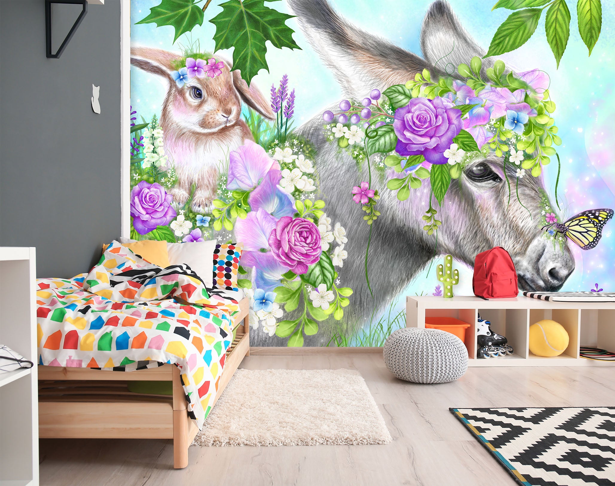 3D Flower Bunny Butterfly 8422 Sheena Pike Wall Mural Wall Murals