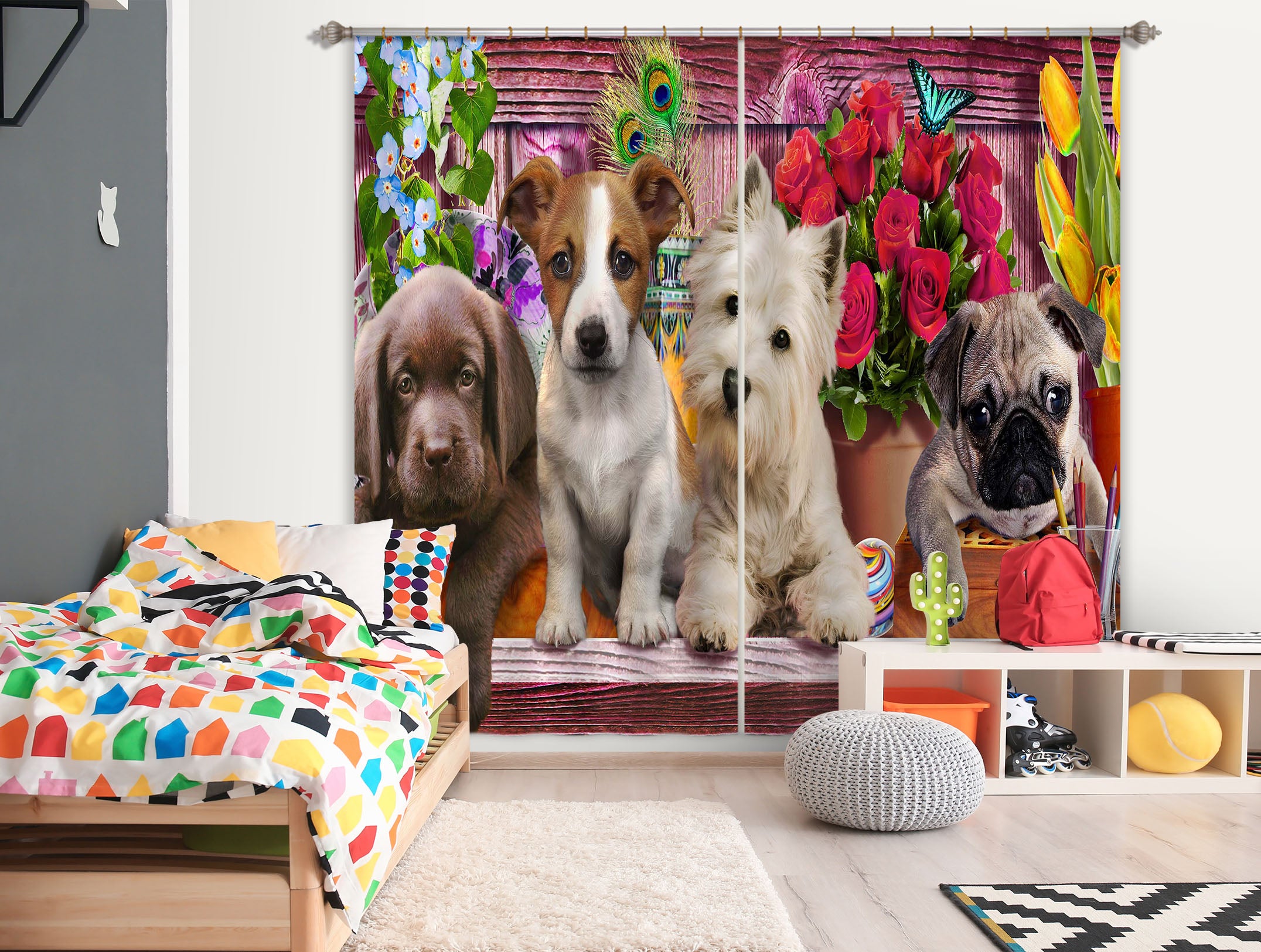 3D Cute Dog 047 Adrian Chesterman Curtain Curtains Drapes