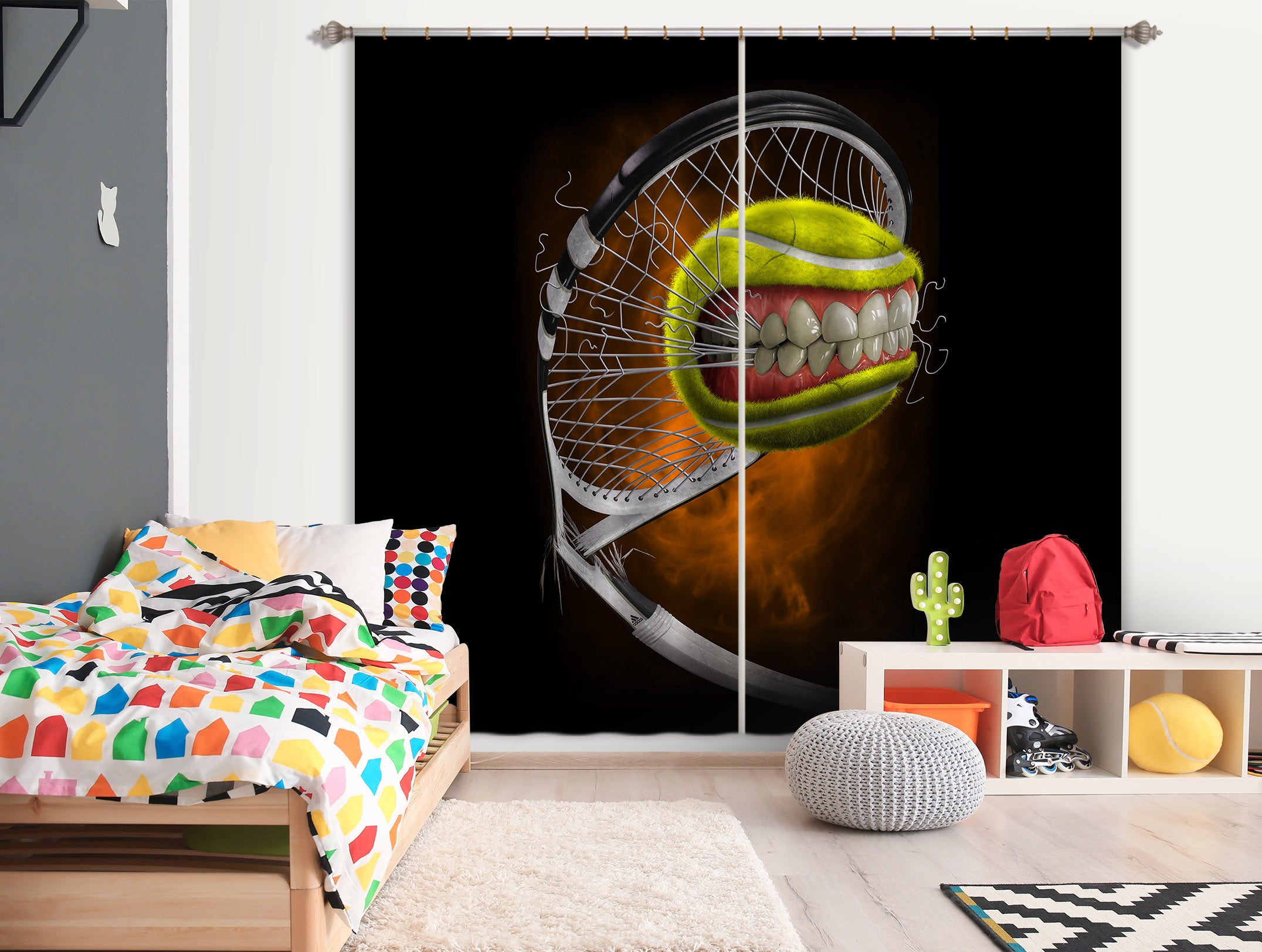 3D Teeth Tennis Net 5052 Tom Wood Curtain Curtains Drapes