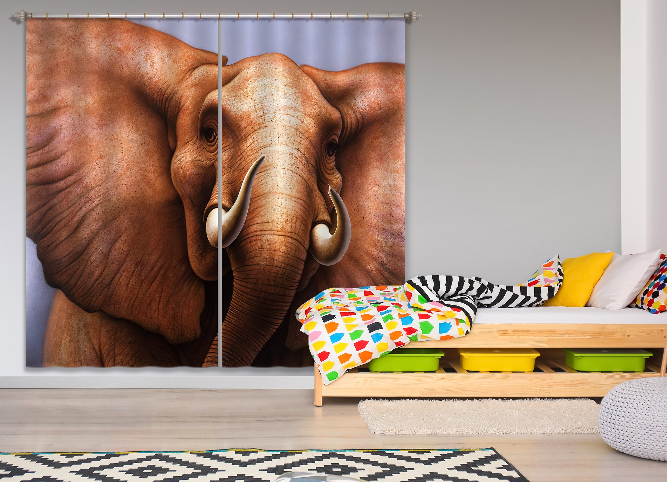 3D Elephant 062 Jerry LoFaro Curtain Curtains Drapes