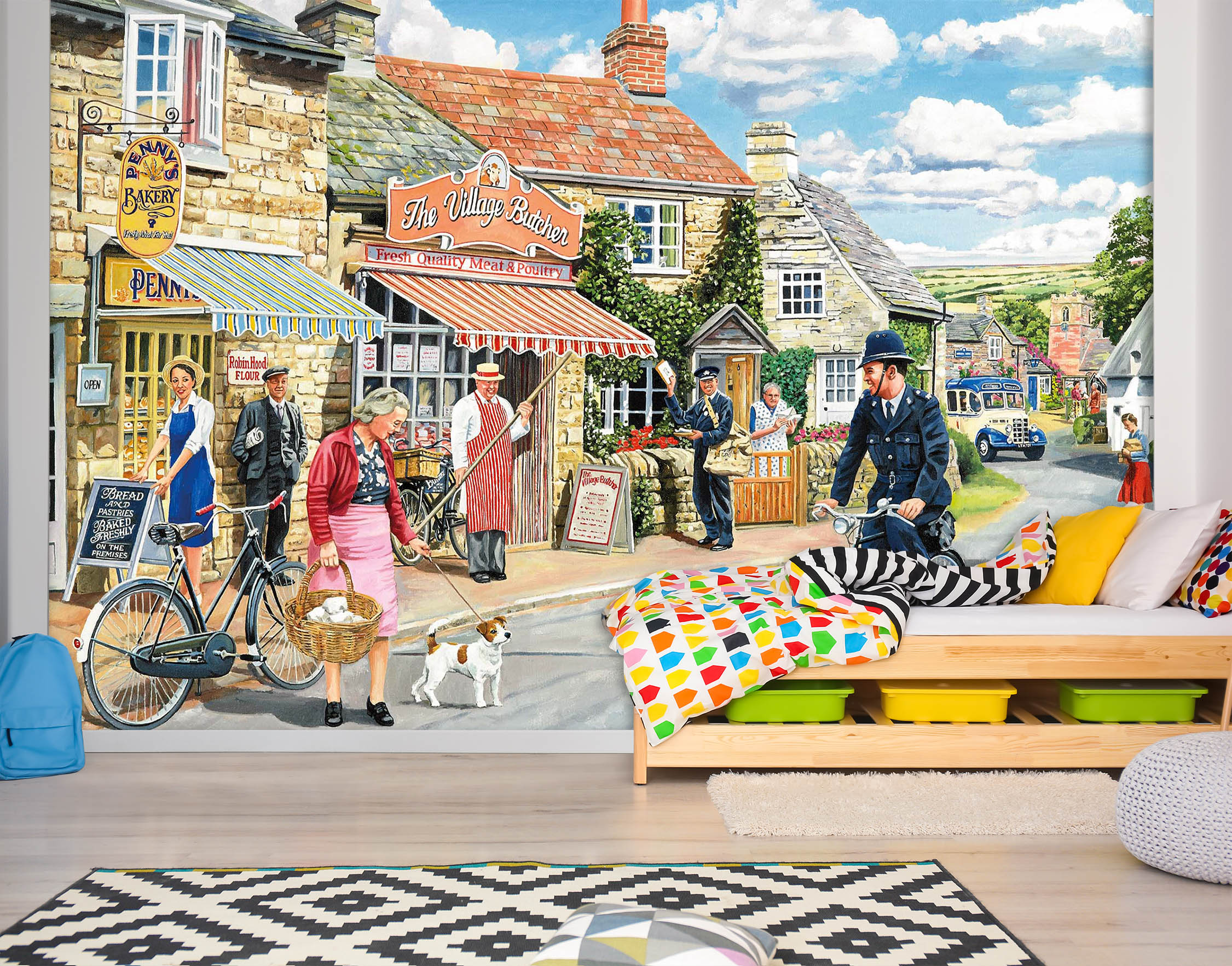 3D The Village High Street 1073 Trevor Mitchell Wall Mural Wall Murals