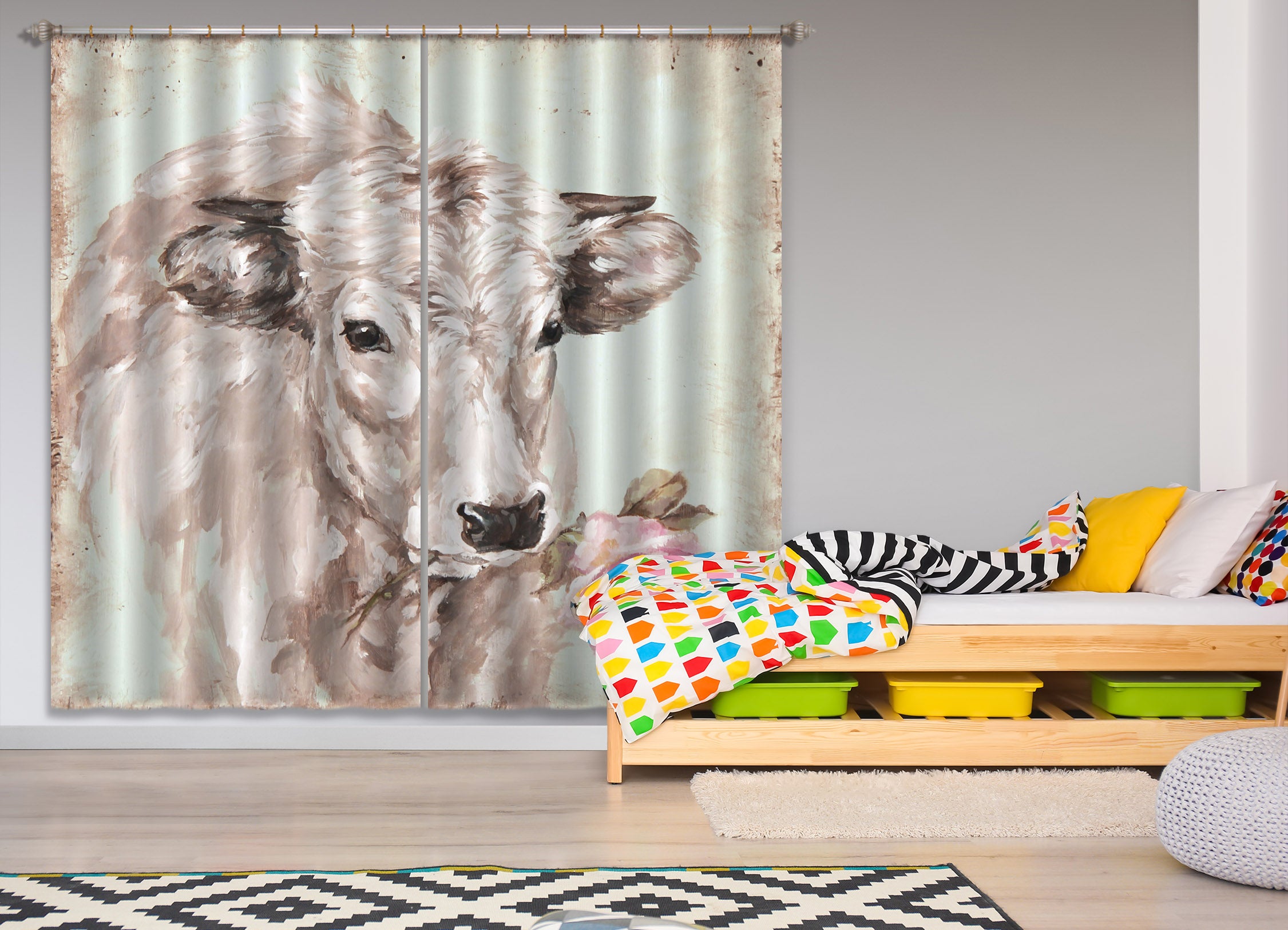 3D Cow Rose 043 Debi Coules Curtain Curtains Drapes