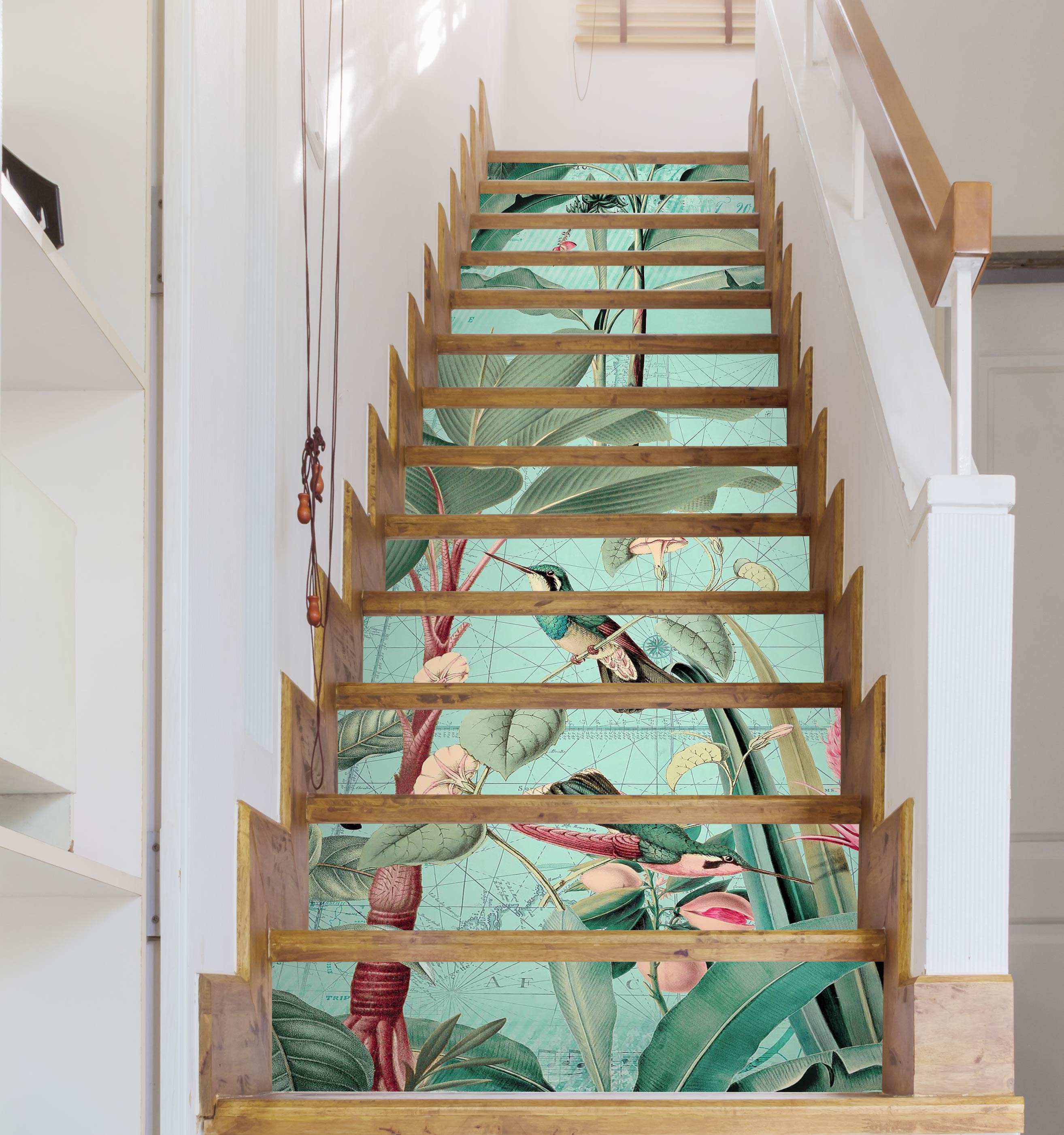 3D Tree Leaves Pink Flowers 104118 Andrea Haase Stair Risers