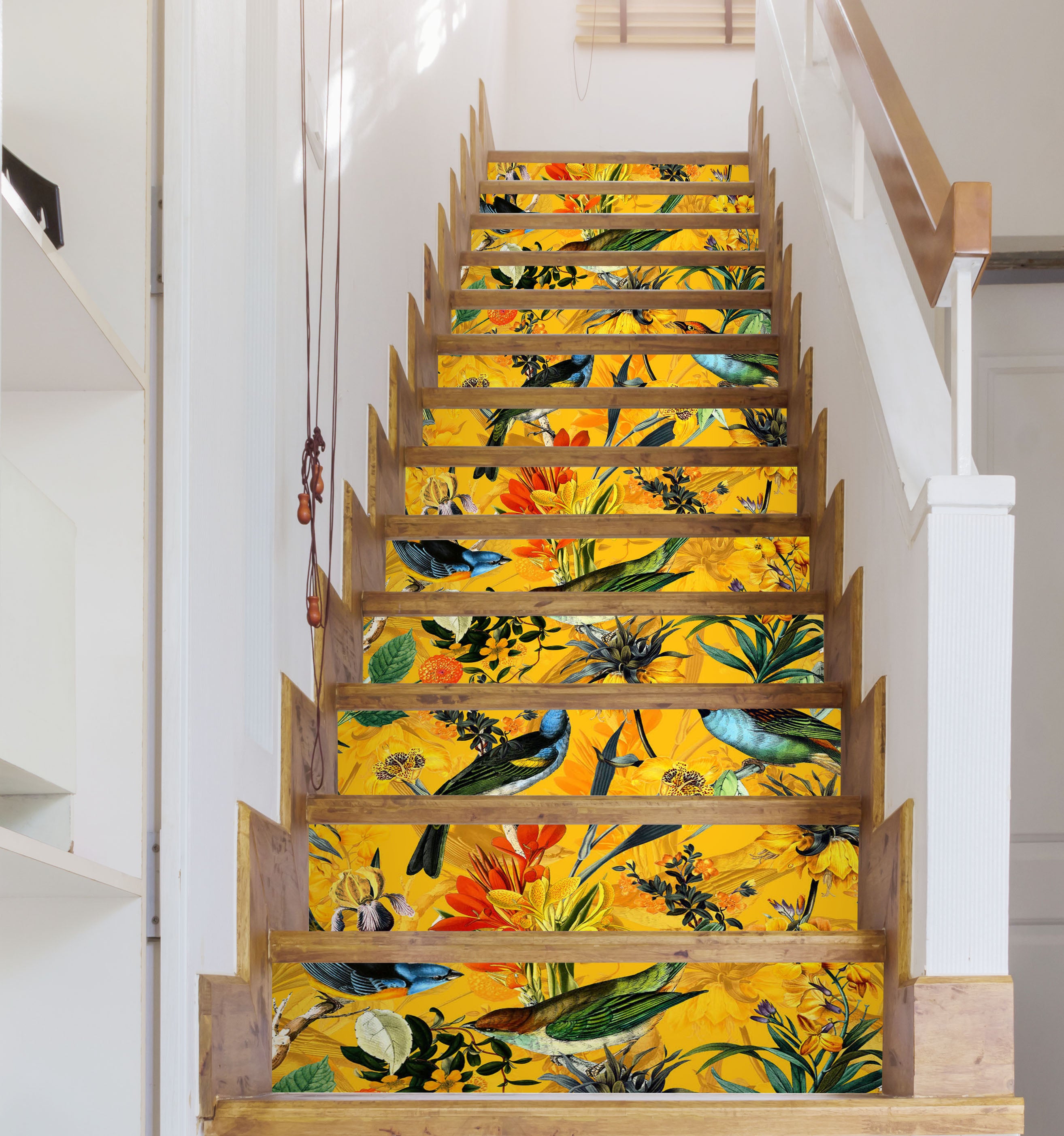 3D Yellow Bottom Bird Leaves 103218 Uta Naumann Stair Risers