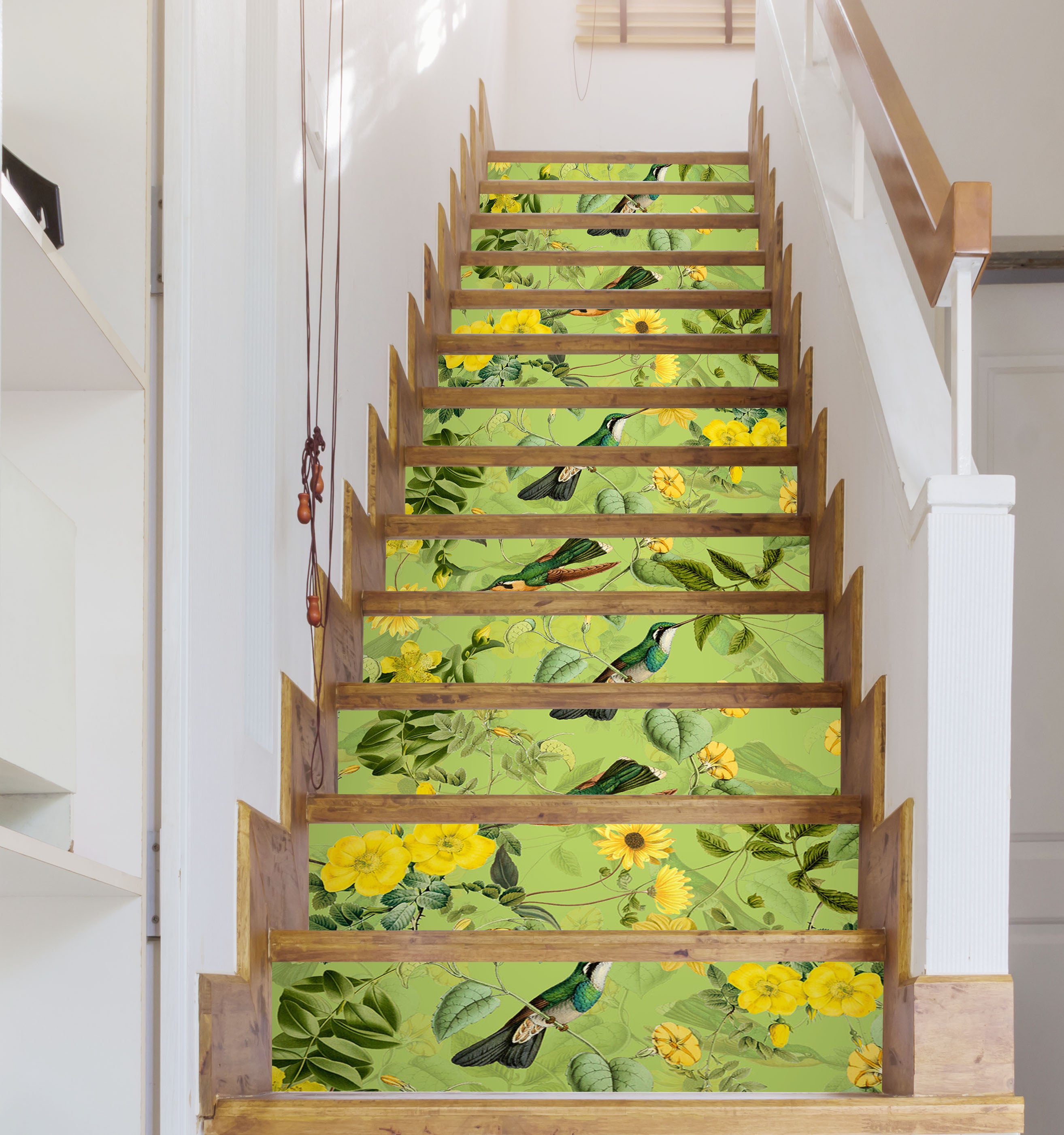 3D Green Leaves Bird Yellow Flowers 10412 Uta Naumann Stair Risers