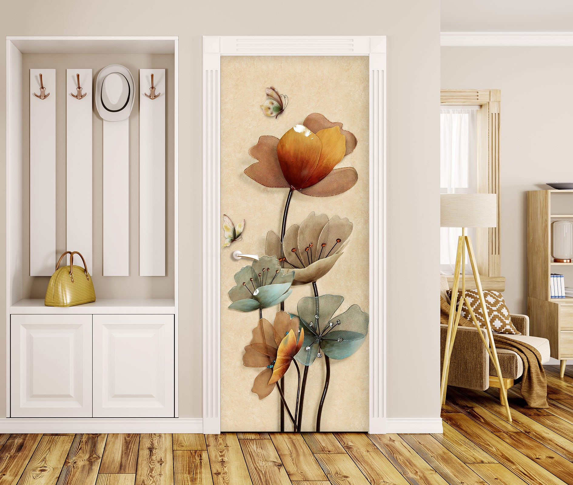 3D Lotus Butterfly 102 Door Mural