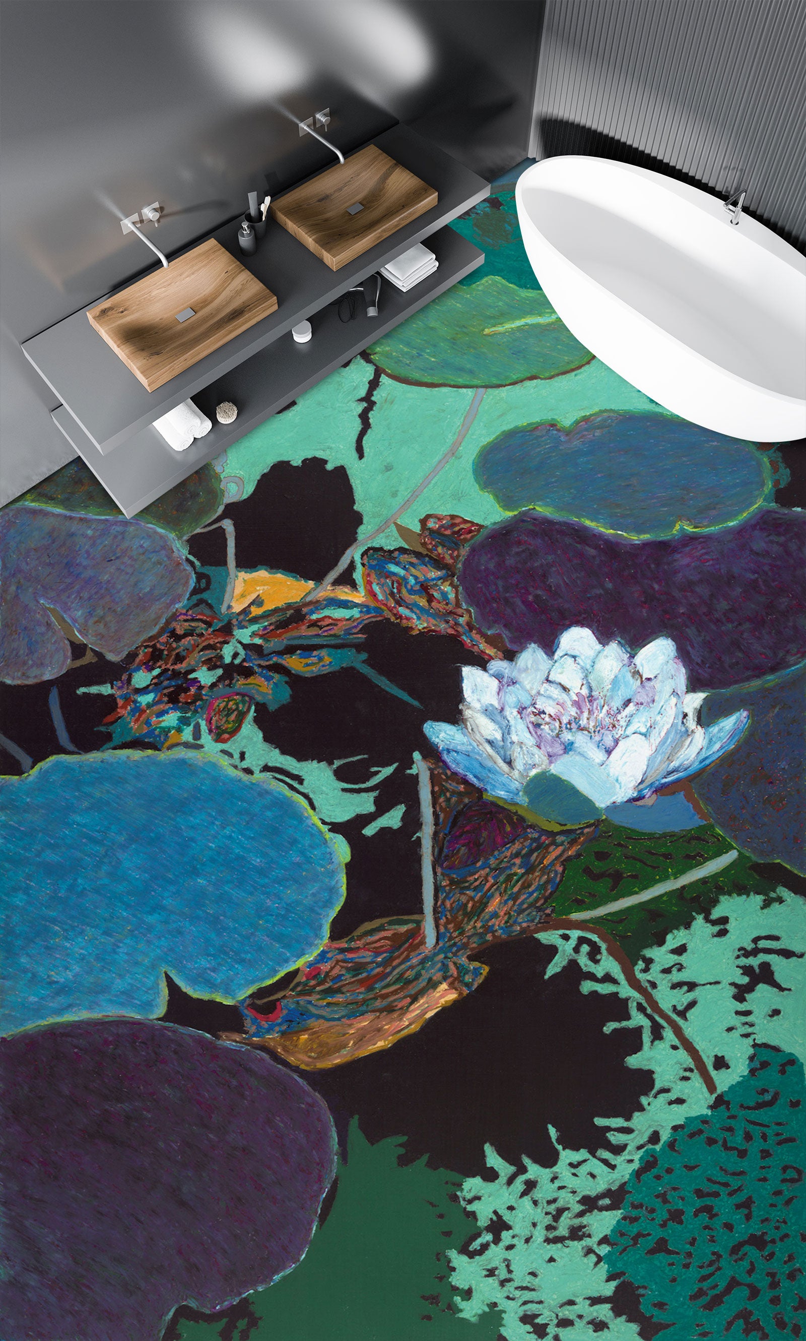 3D White Lotus Pond 96101 Allan P. Friedlander Floor Mural  Wallpaper Murals Self-Adhesive Removable Print Epoxy