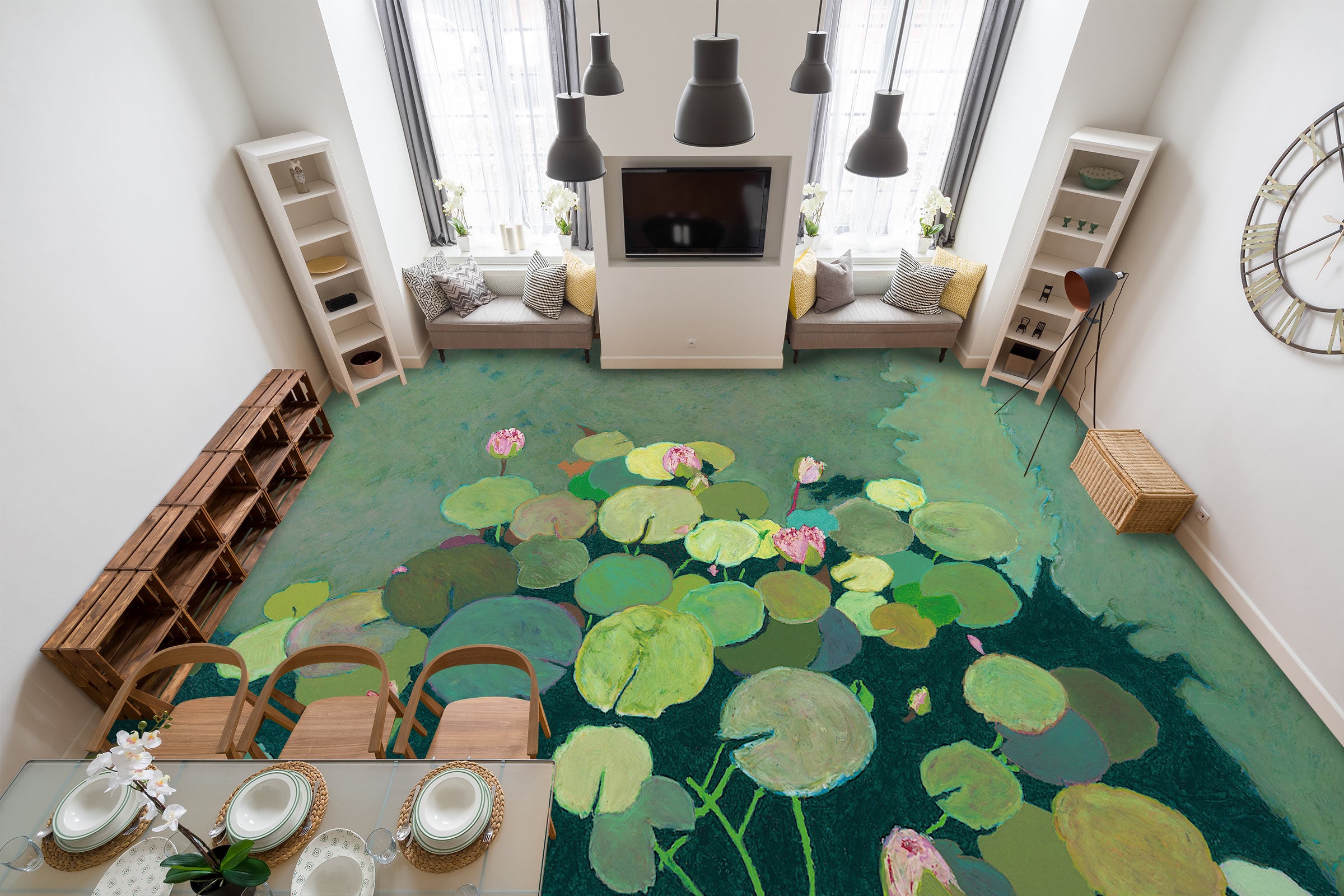 3D Lotus Pond 9686 Allan P. Friedlander Floor Mural  Wallpaper Murals Self-Adhesive Removable Print Epoxy