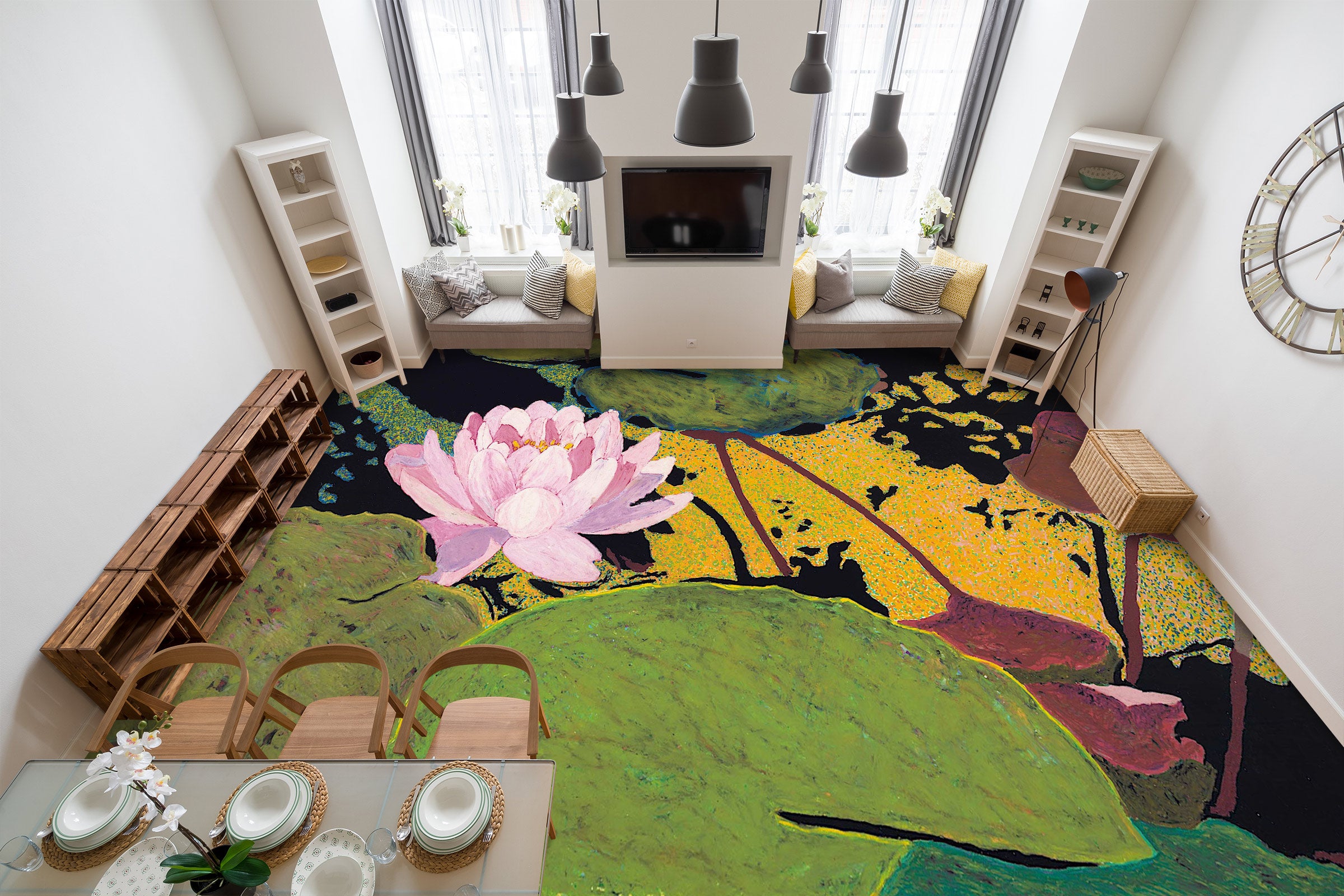 3D Pink Lotus 9688 Allan P. Friedlander Floor Mural  Wallpaper Murals Self-Adhesive Removable Print Epoxy