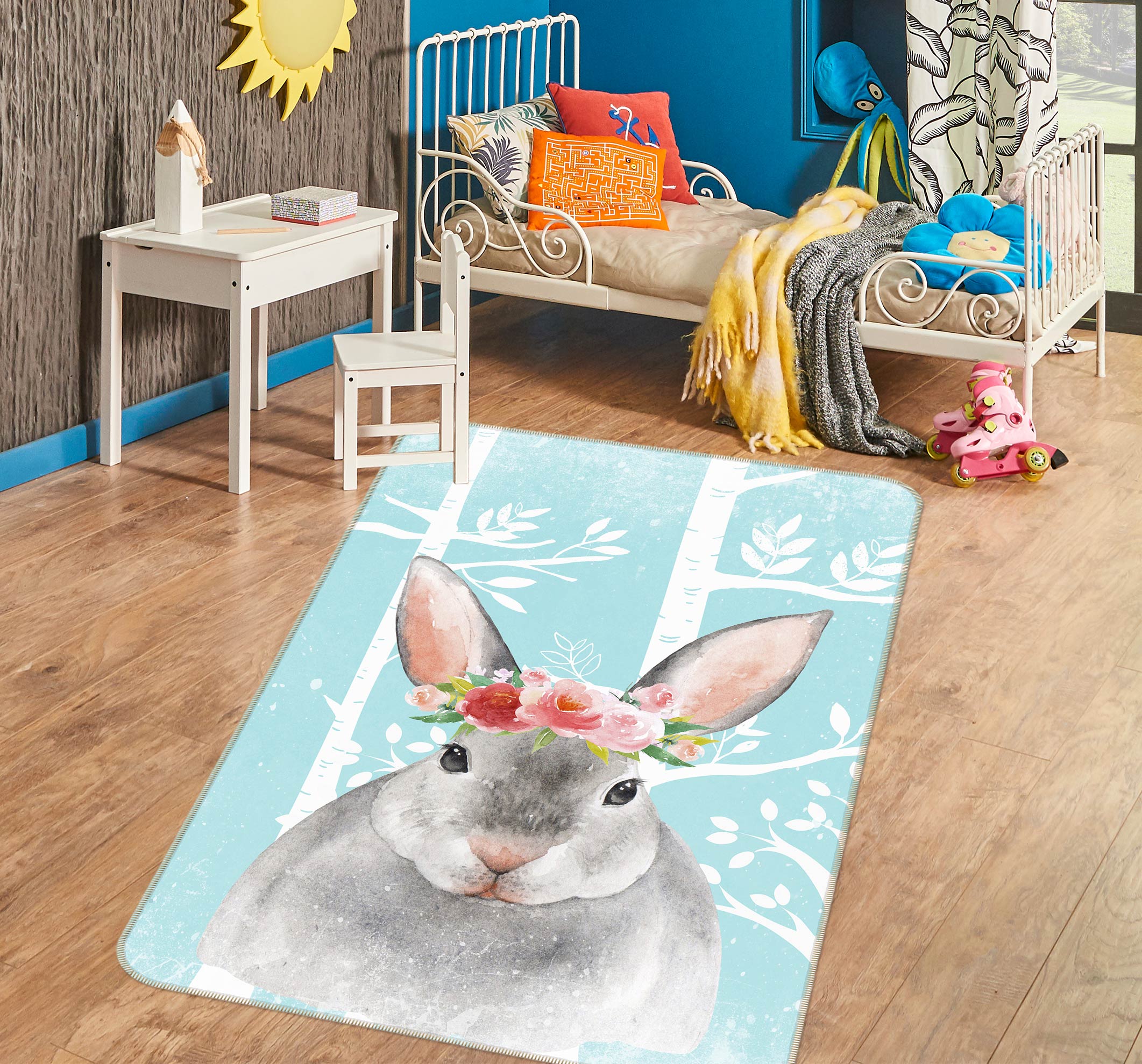 3D Gray Rabbit 140 Uta Naumann Rug Non Slip Rug Mat