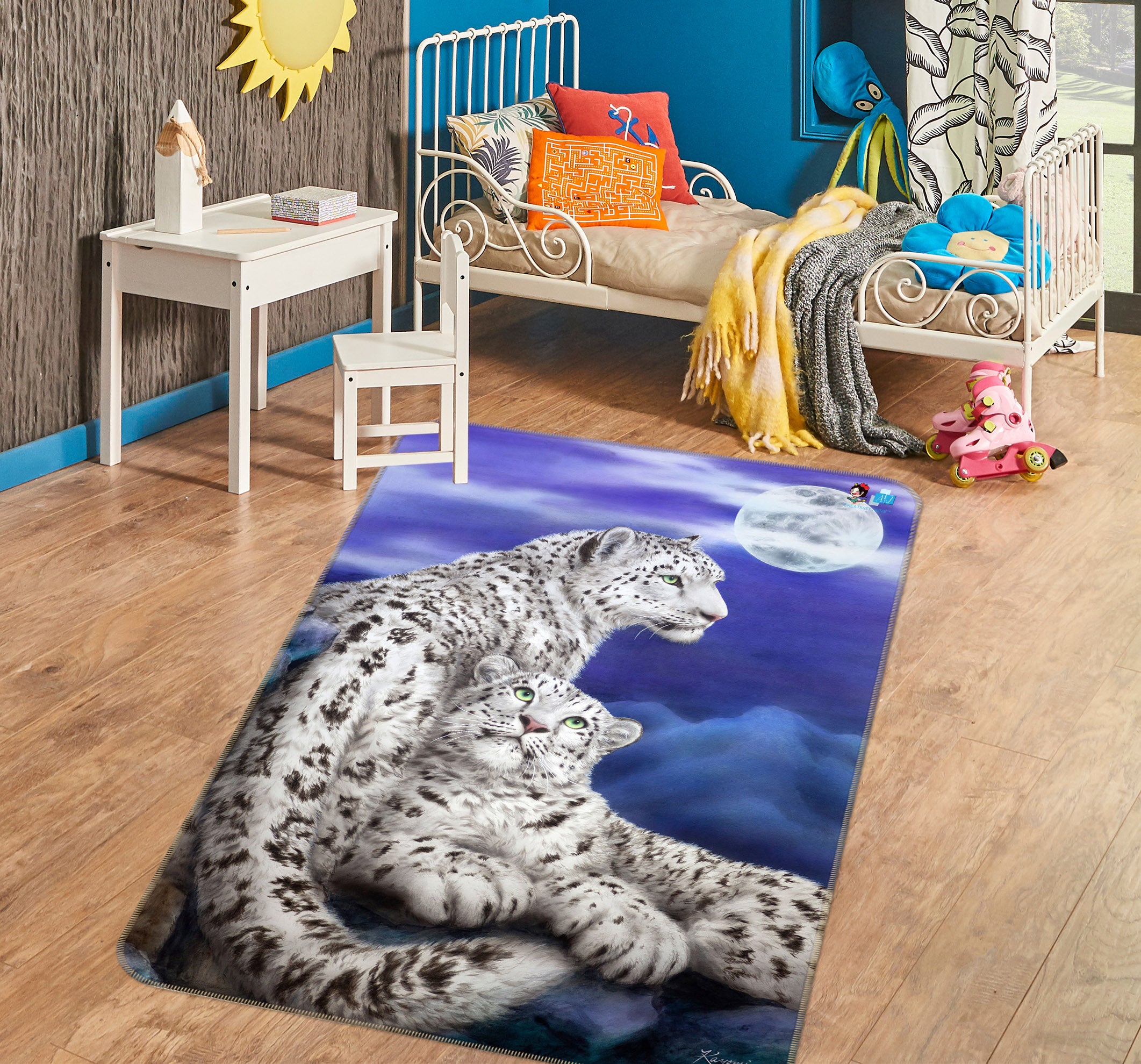 3D White Tiger Moon 5764 Kayomi Harai Rug Non Slip Rug Mat