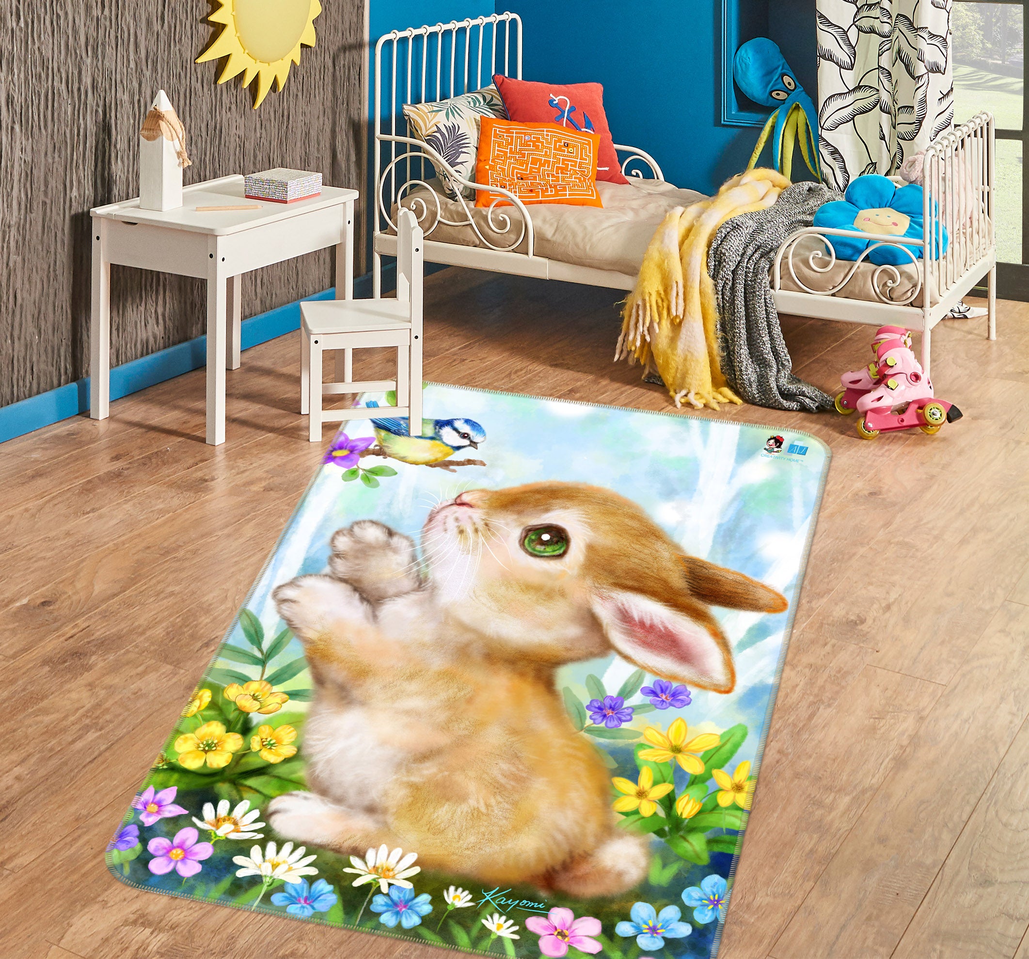 3D Rabbit Bird 5754 Kayomi Harai Rug Non Slip Rug Mat