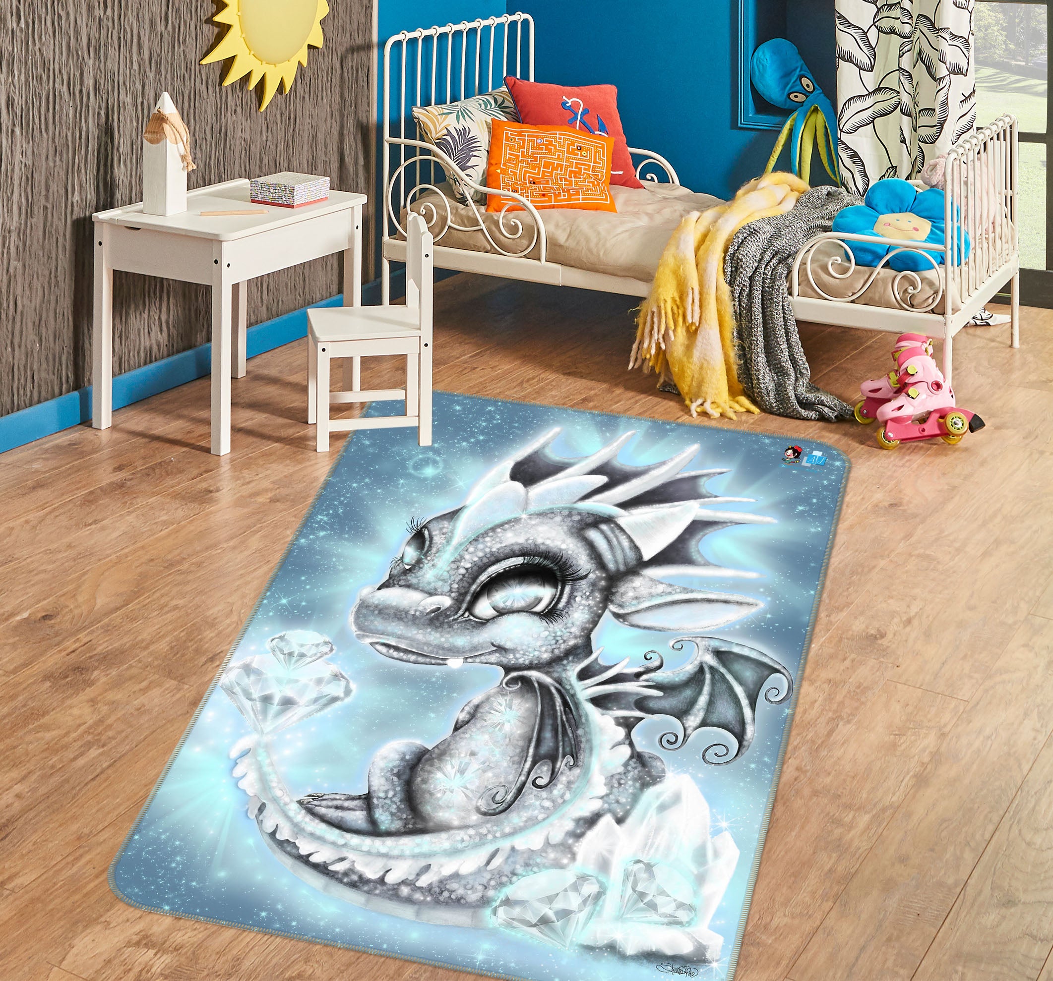 3D Gray Diamond Dragon 8515 Sheena Pike Rug Non Slip Rug Mat